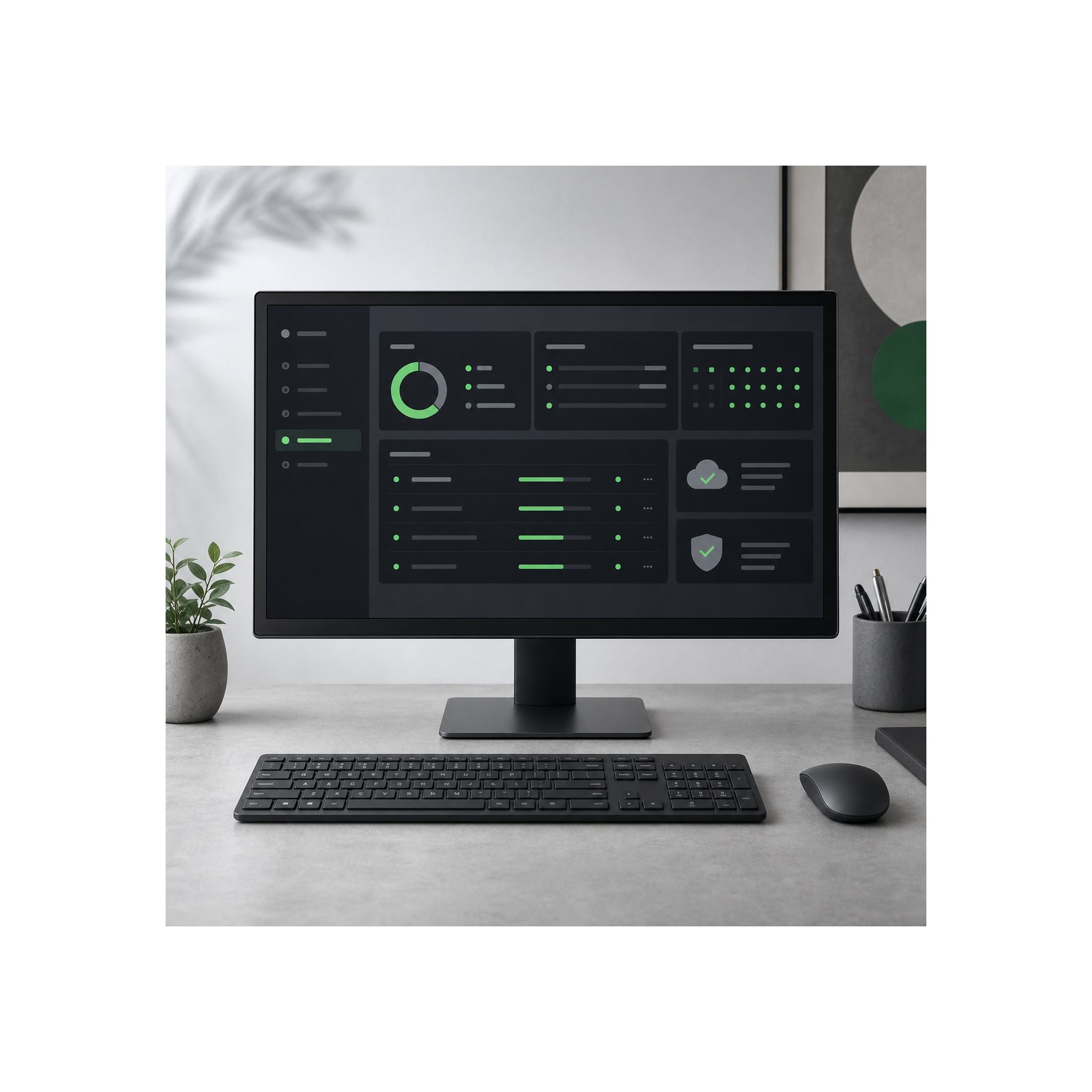 Backup verification dashboard for a studio Minimal studio desk with a backup verification dashboard on the monitor | Sky Rye Design Minimal studio desk with a backup verification dashboard on the monitor