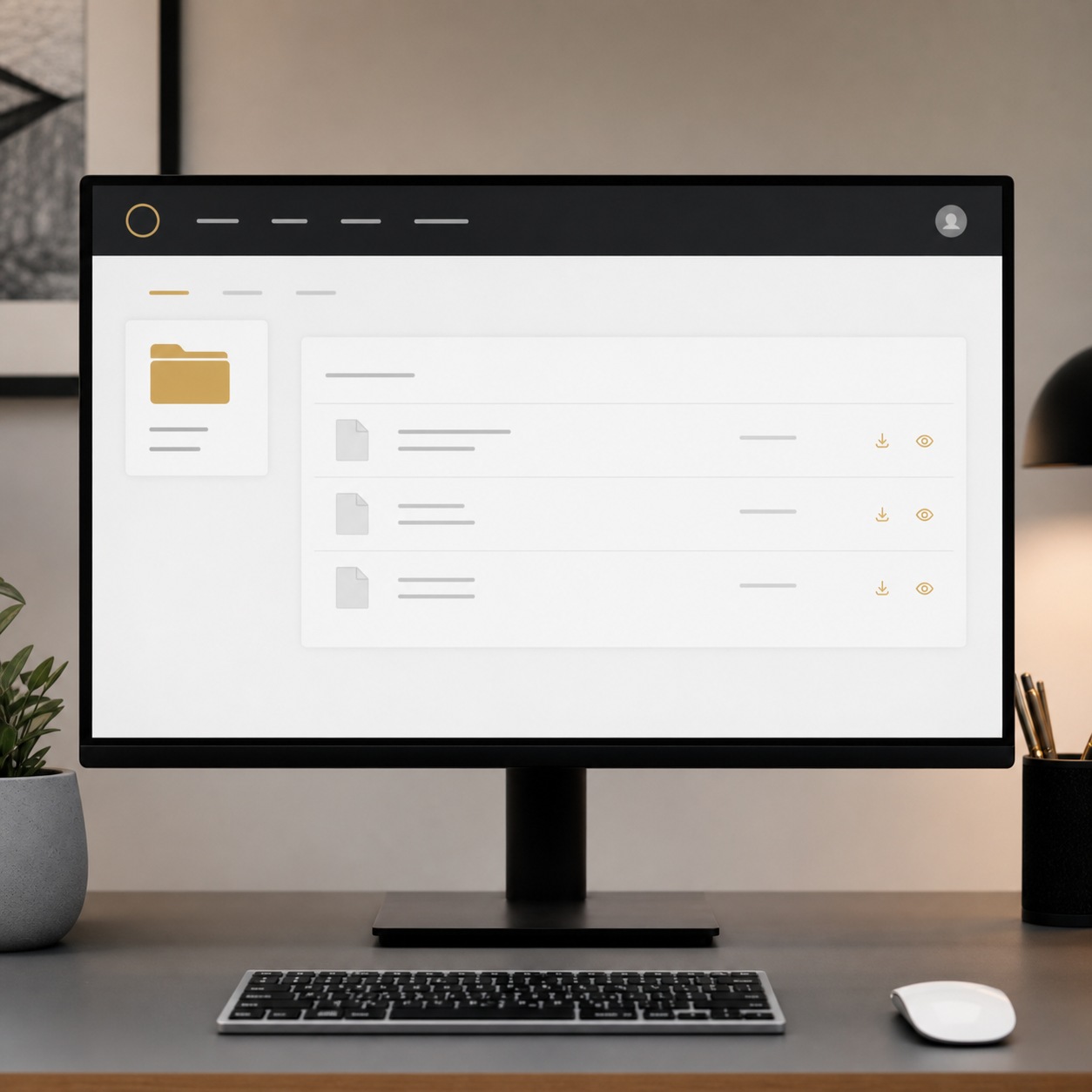 Client portal file access Monitor showing a clean client portal interface with a limited project file list. | Sky Rye Design Monitor showing a clean client portal interface with a limited project file list.