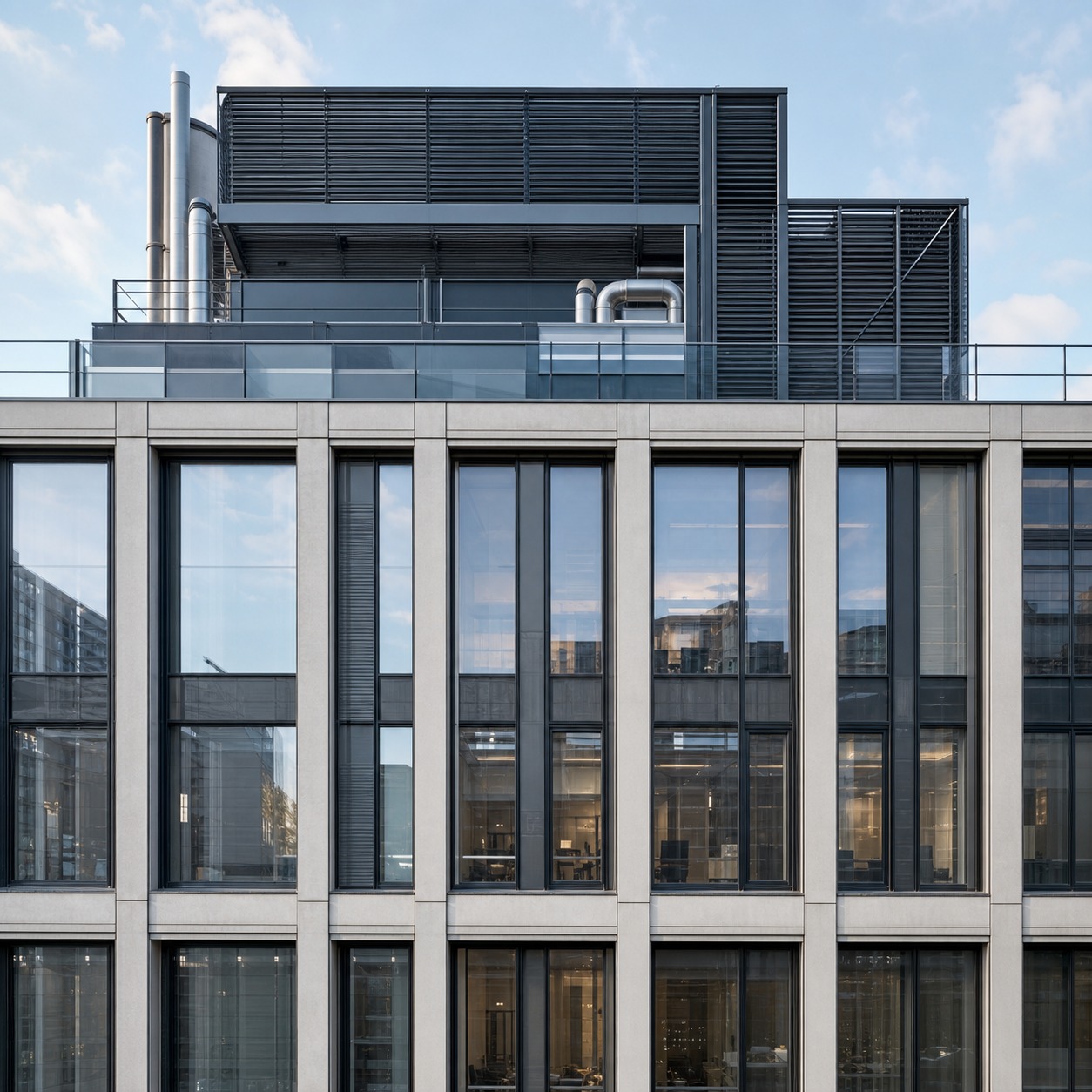 Commercial building facade with integrated mechanical penthouse Commercial building facade with integrated mechanical penthouse | Sky Rye Design Commercial building facade with integrated mechanical penthouse