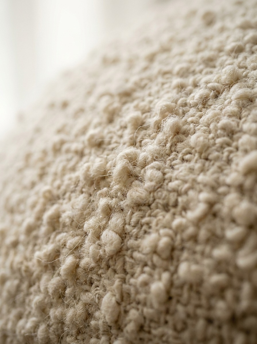 Cream boucle upholstery texture macro Macro close-up of cream boucle upholstery showing looped nubby texture. | Sky Rye Design Macro close-up of cream boucle upholstery showing looped nubby texture.