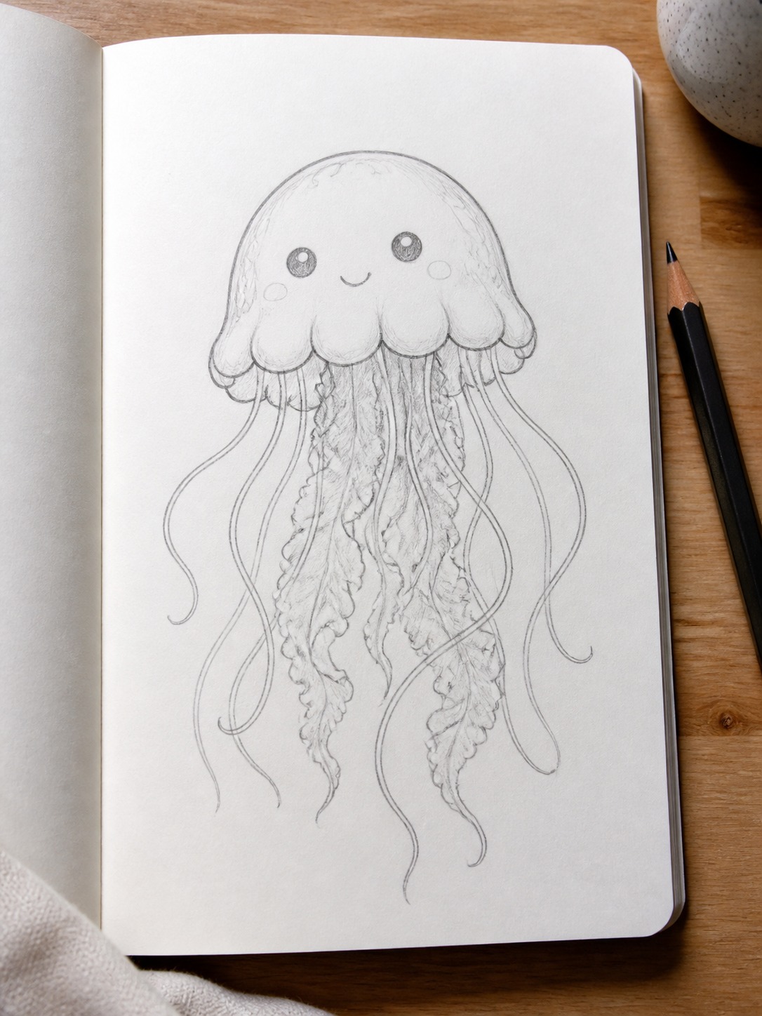Cute jellyfish pencil sketch Cute pencil jellyfish sketch with simple oral arms and thin tentacles. | Sky Rye Design Cute pencil jellyfish sketch with simple oral arms and thin tentacles.