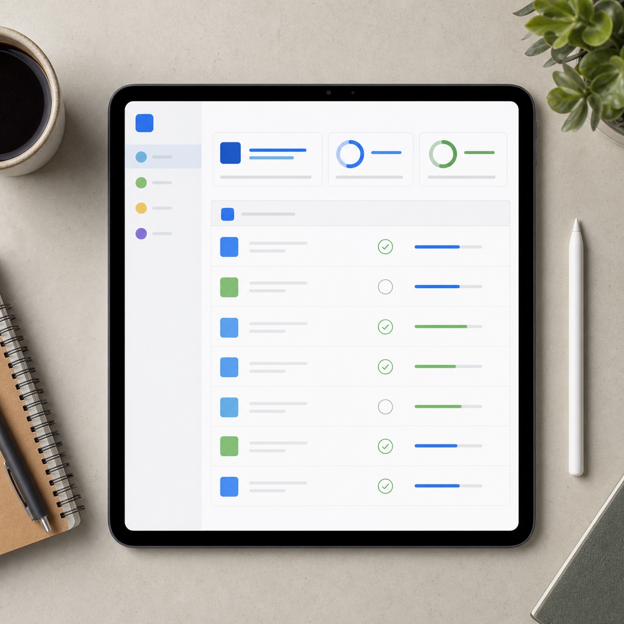 Distributed team onboarding checklist Large tablet showing an abstract onboarding checklist for a distributed design team. | Sky Rye Design Large tablet showing an abstract onboarding checklist for a distributed design team.