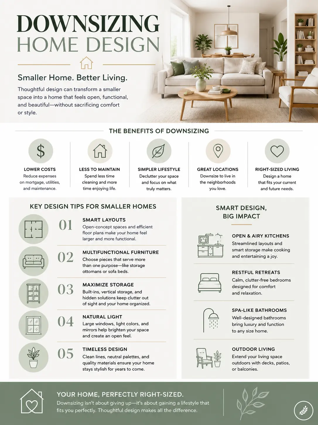 0b002732-6062-46ba-82a0-42e333e81e39 Downsizing home design infographic — benefits and key tips for smaller homes: layouts, storage, natural light, timeless style | Sky Rye Design Downsizing home design infographic — benefits and key tips for smaller homes: layouts, storage, natural light, timeless style