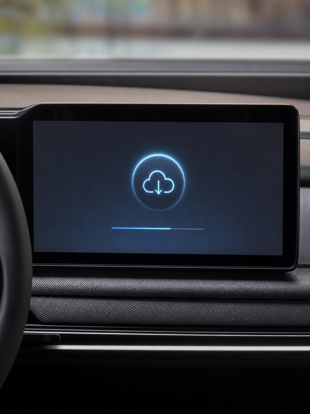 Vehicle dashboard screen showing a clean over-the-air software update interface.