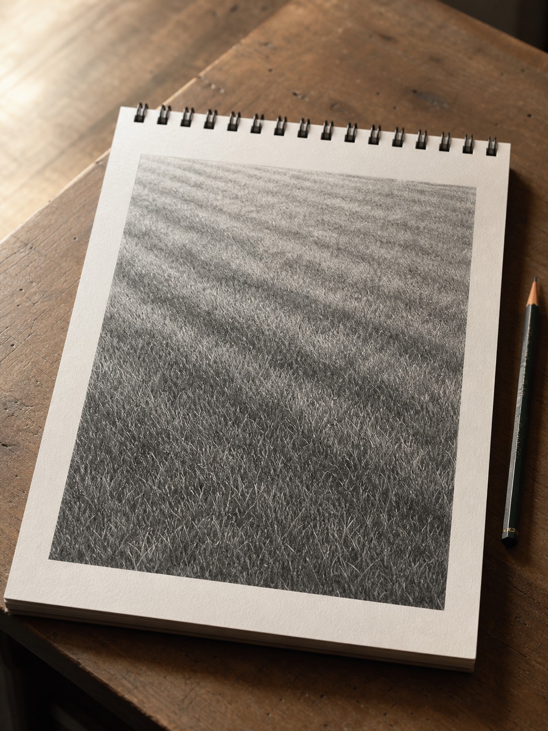Finished mowed lawn pencil drawing Finished realistic pencil drawing of a short mowed lawn texture with subtle directional banding. | Sky Rye Design Finished realistic pencil drawing of a short mowed lawn texture with subtle directional banding.