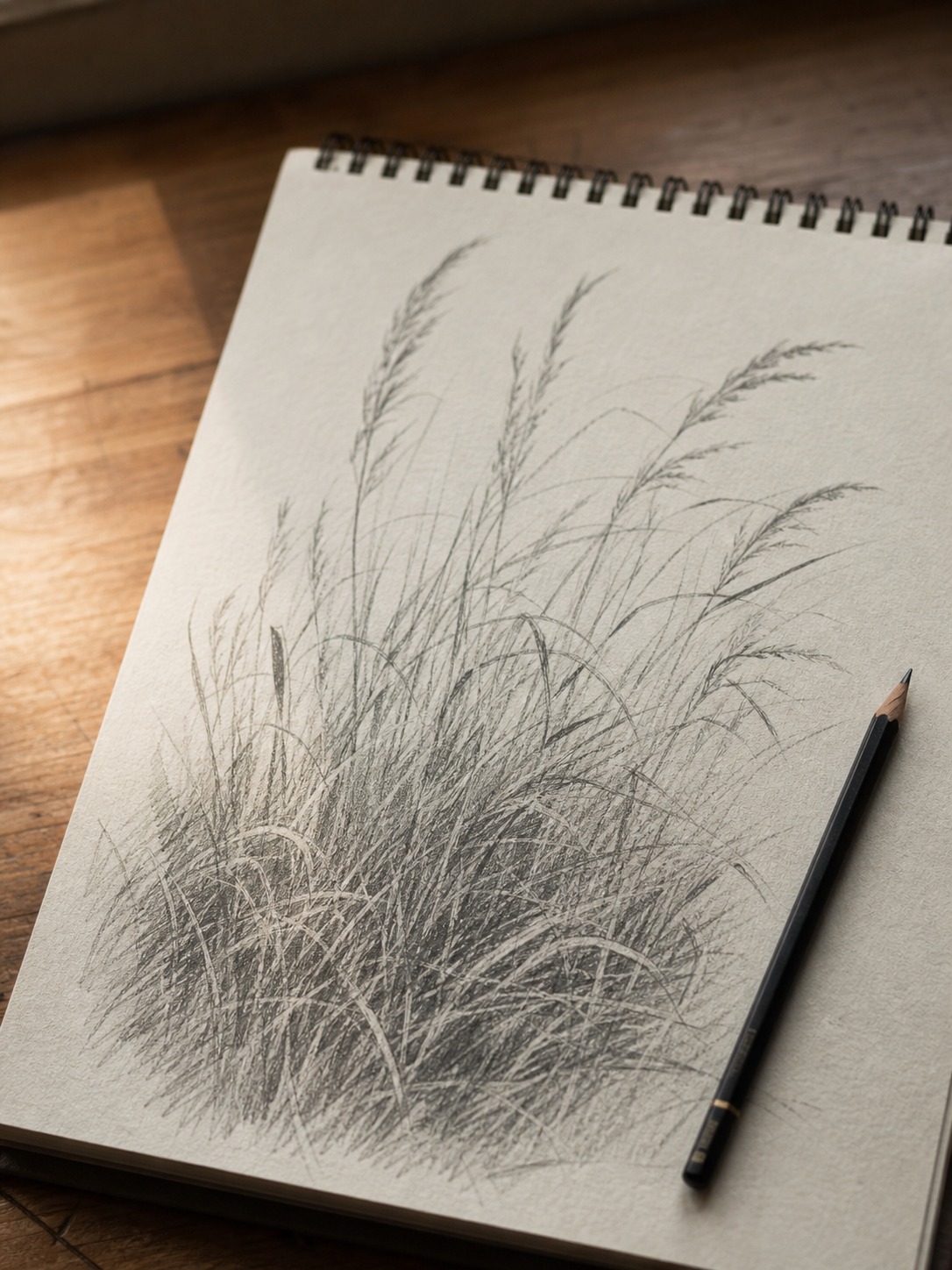 Finished wild grass pencil drawing Finished realistic pencil drawing of tall wild grass with varied strokes and clear value structure. | Sky Rye Design Finished realistic pencil drawing of tall wild grass with varied strokes and clear value structure.