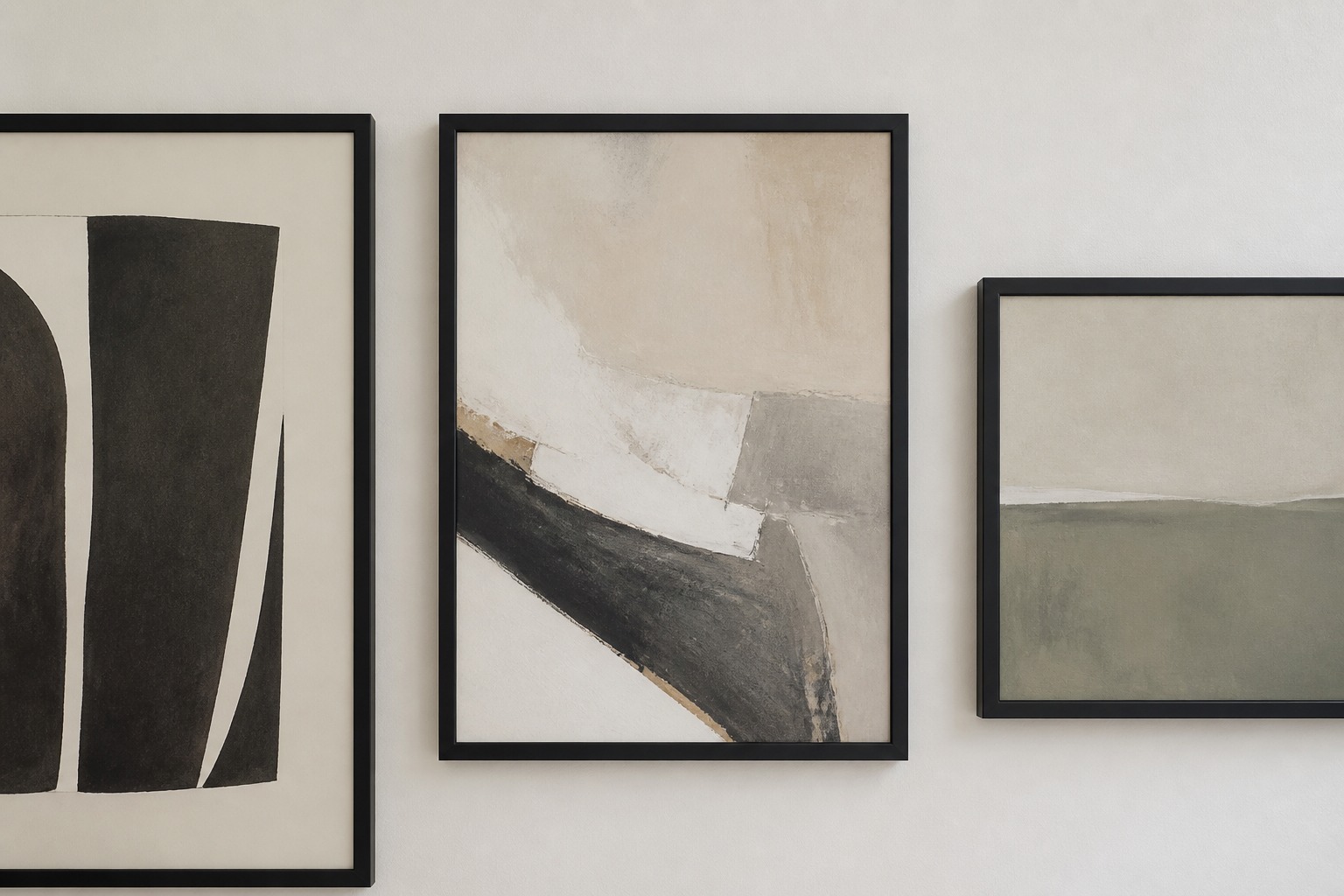 Gallery wall layout - Repeated frame finish detail matching black frames Repeated frame finish detail, matching black frames for a planned gallery wall layout. | Sky Rye Design Repeated frame finish detail, matching black frames for a planned gallery wall layout.