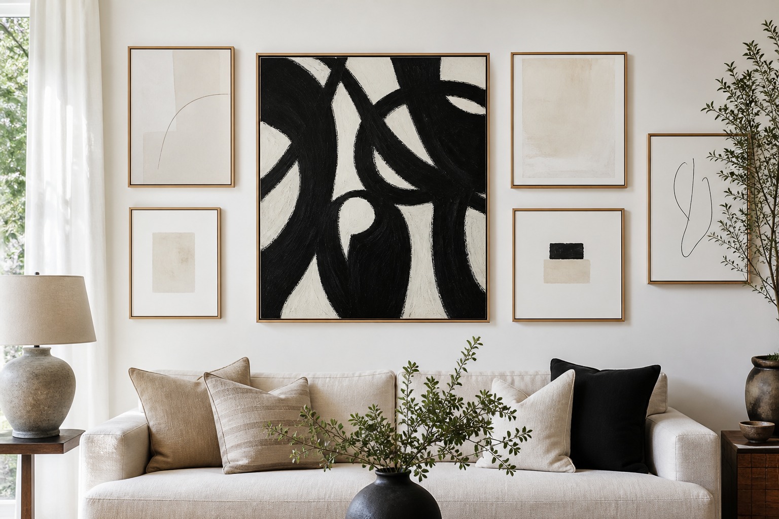 Gallery wall layout - Visual hierarchy bold piece drawing the eye first Visual hierarchy, bold piece drawing the eye first for a planned gallery wall layout. | Sky Rye Design Visual hierarchy, bold piece drawing the eye first for a planned gallery wall layout.