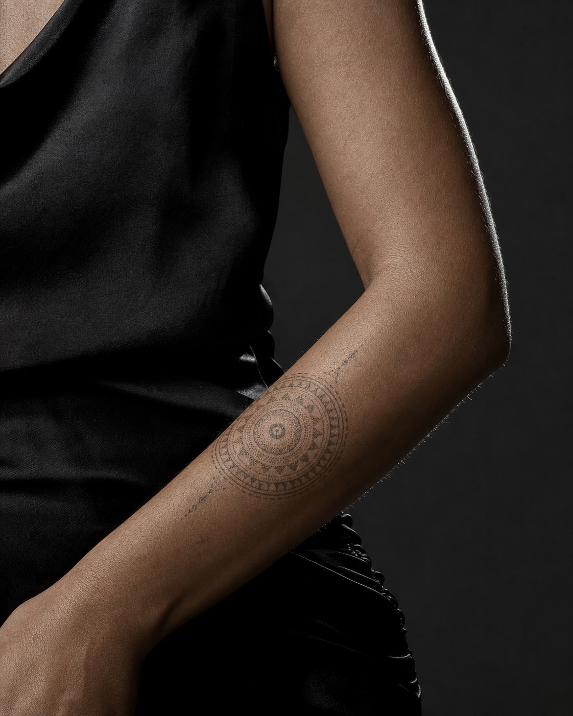Geometric dotwork mandala forearm tattoo Geometric dotwork mandala tattoo on the forearm with fine sacred geometry lines. | Sky Rye Design Geometric dotwork mandala tattoo on the forearm with fine sacred geometry lines.