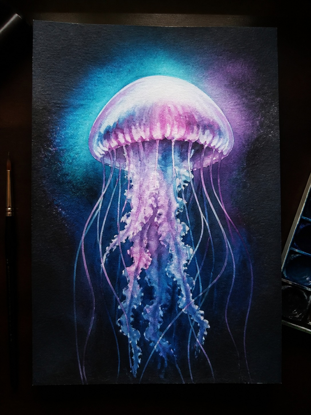 Glowing jellyfish artwork Finished glowing jellyfish artwork with soft teal and violet light around the bell. | Sky Rye Design Finished glowing jellyfish artwork with soft teal and violet light around the bell.