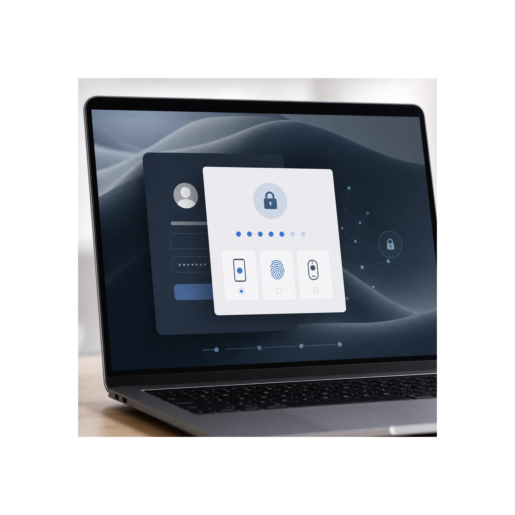 MFA login for creative software Laptop screen showing a multi-factor authentication prompt over a creative software login | Sky Rye Design Laptop screen showing a multi-factor authentication prompt over a creative software login