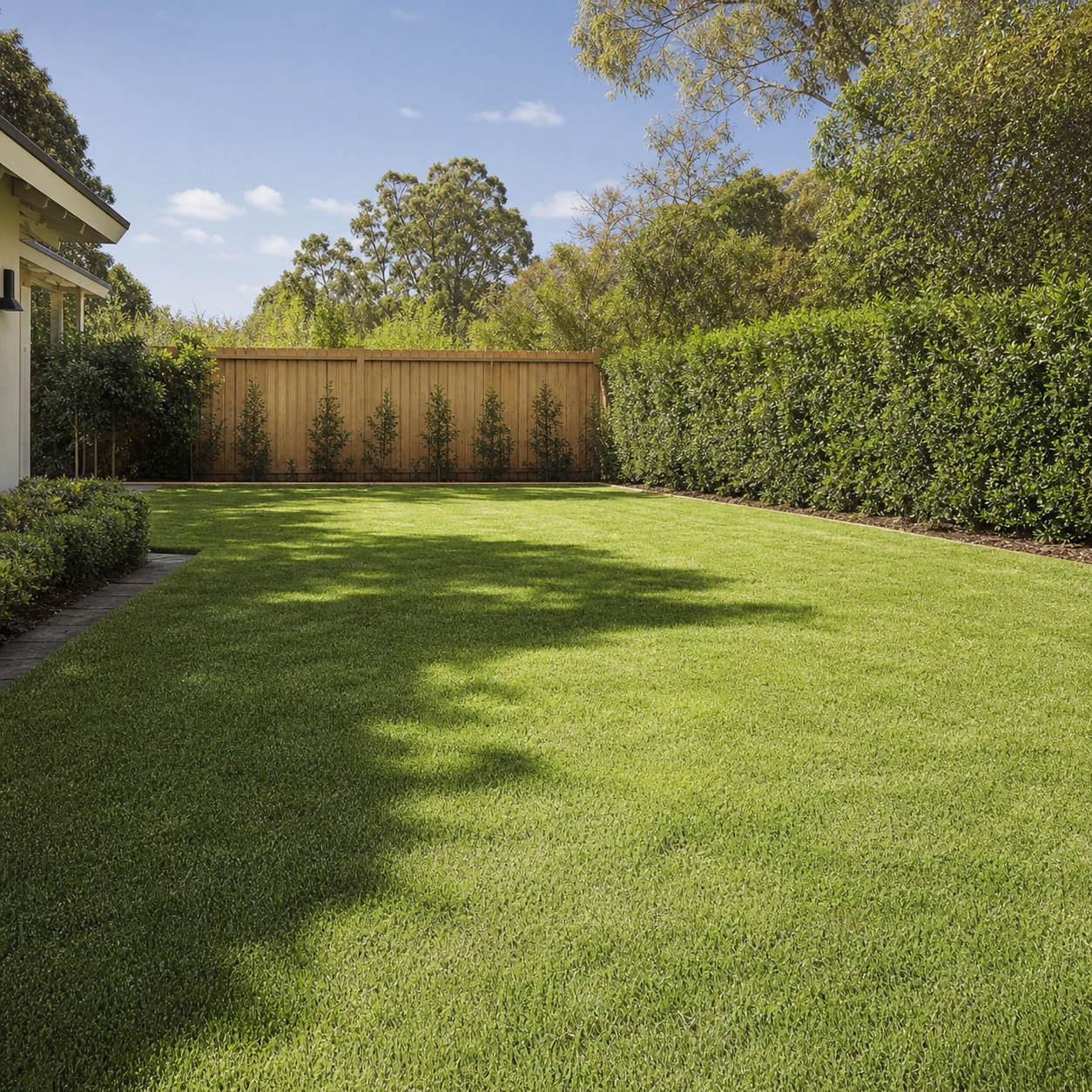 An open backyard lawn panel kept clear for flexible outdoor use.