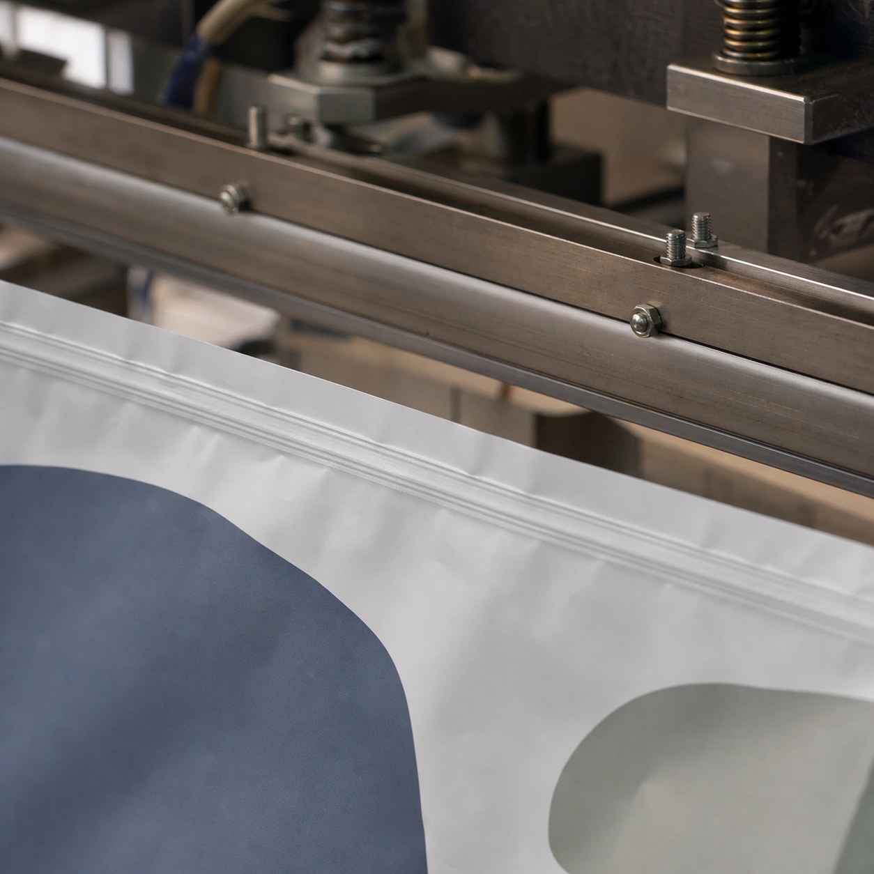 Pouch seal registration detail Close detail of a flexible pouch seal showing aligned printed layers. | Sky Rye Design Close detail of a flexible pouch seal showing aligned printed layers.