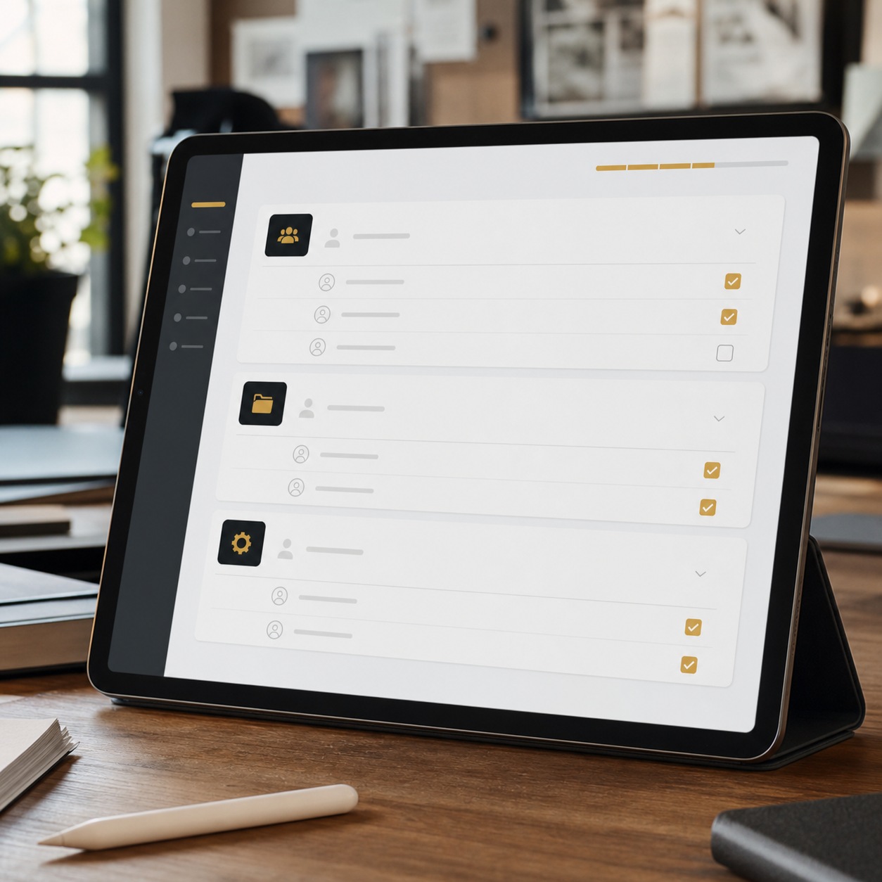 Quarterly access review Tablet showing a quarterly access review checklist for clients, contractors, and devices. | Sky Rye Design Tablet showing a quarterly access review checklist for clients, contractors, and devices.