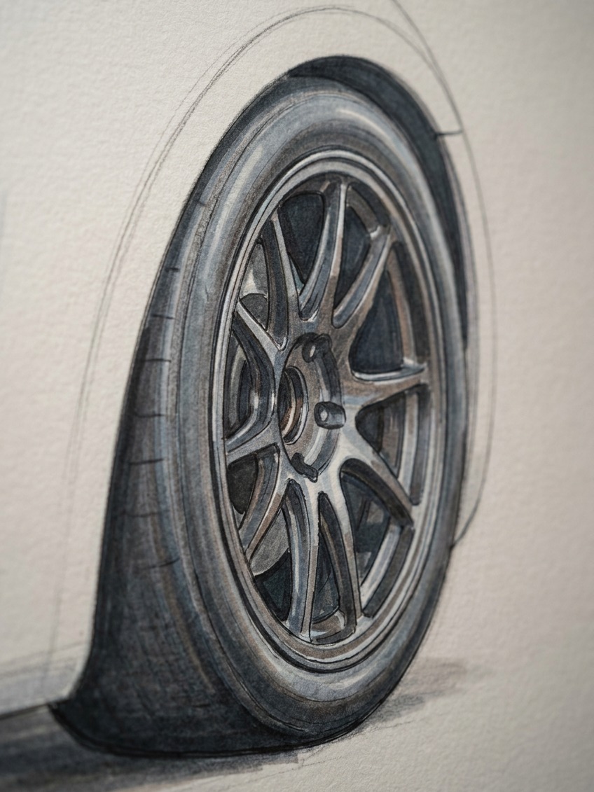 Race car wheel and tire ellipse detail A close detail of a race car wheel and tire rendering with matching wheel arch curvature. | Sky Rye Design A close detail of a race car wheel and tire rendering with matching wheel arch curvature.
