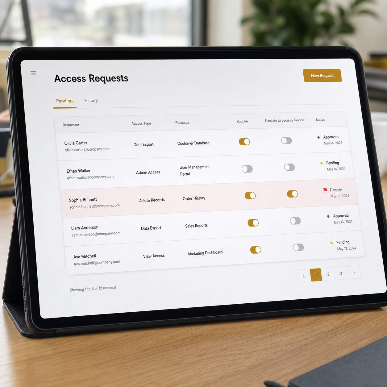 Remote IT support image prompt 10 UIUX Web Access request panel with routine approval and security escalation options. | Sky Rye Design Access request panel with routine approval and security escalation options.