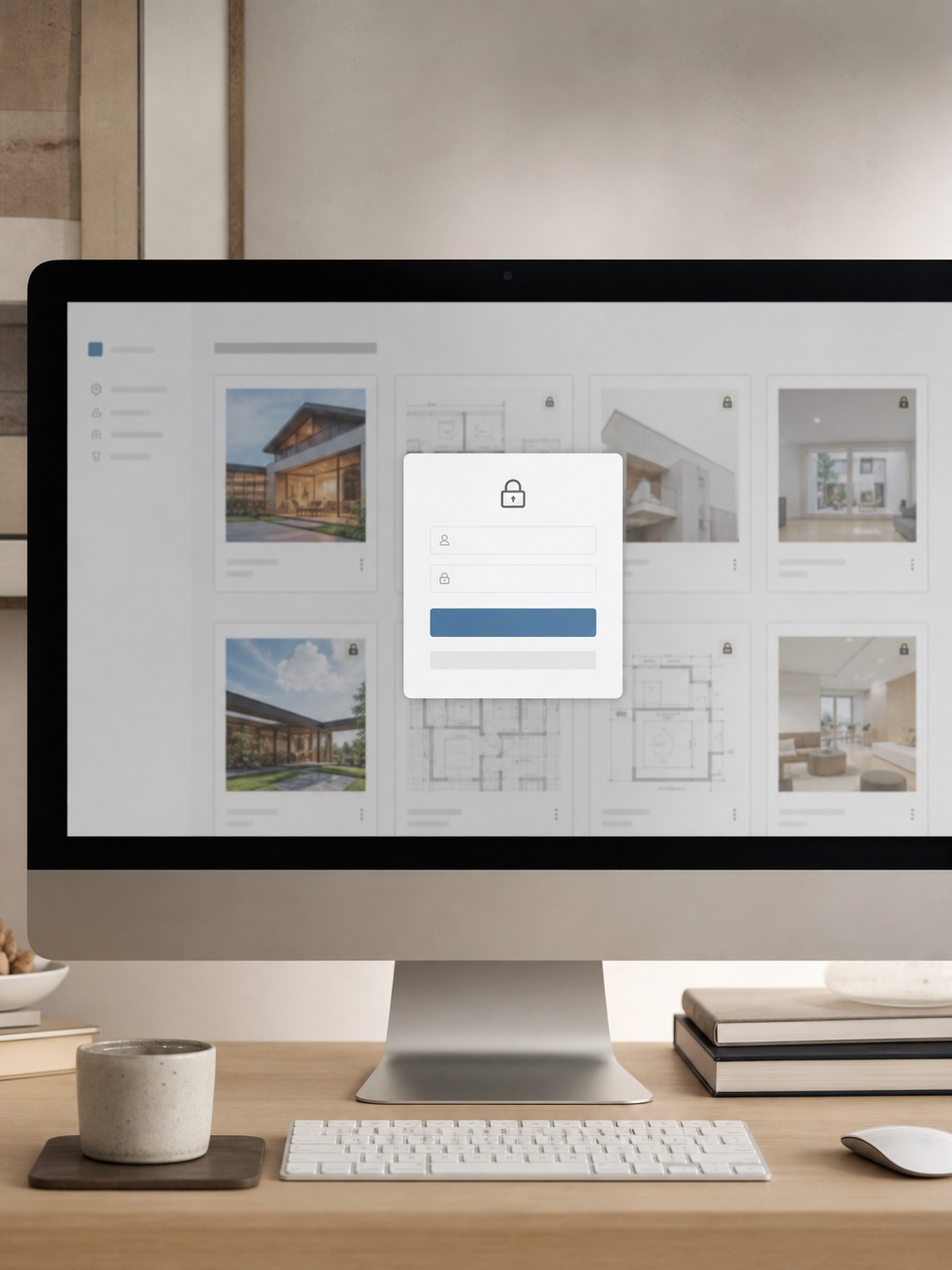 Branded client portal interface protecting design proofs behind a login screen.