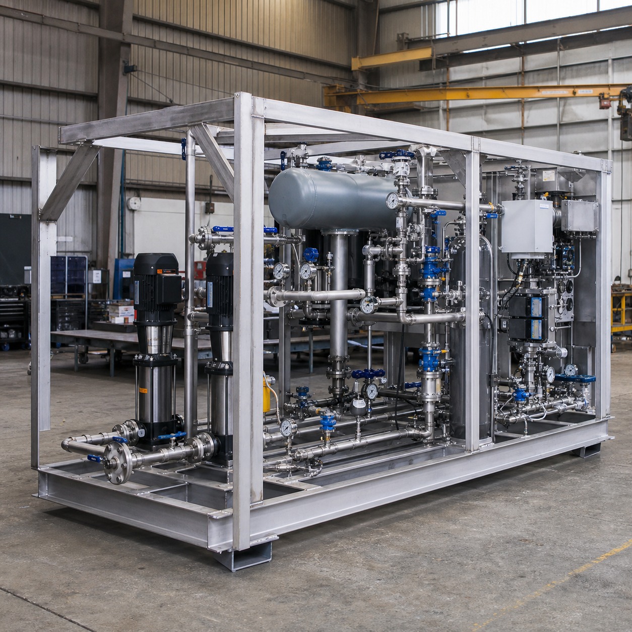 Skid-mounted modular system with pumps valves and instrumentation Skid-mounted modular system with pumps valves and instrumentation | Sky Rye Design Skid-mounted modular system with pumps valves and instrumentation