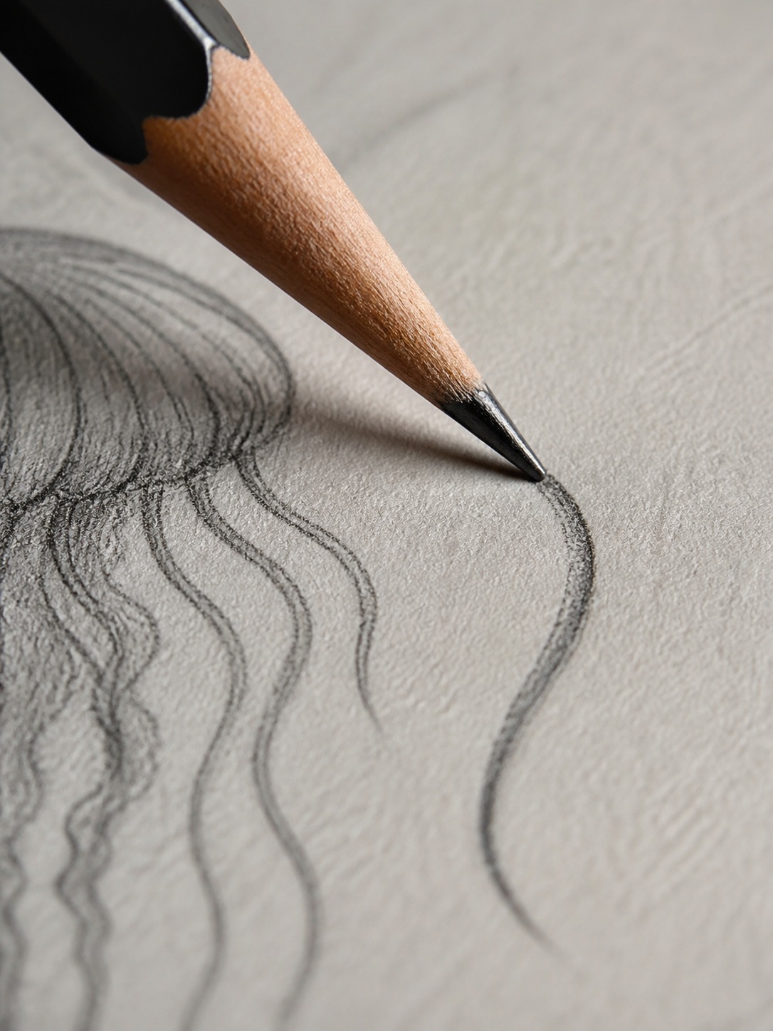 Tapered jellyfish tentacle pencil line Close-up of a pencil drawing a tapered curving jellyfish tentacle line. | Sky Rye Design Close-up of a pencil drawing a tapered curving jellyfish tentacle line.