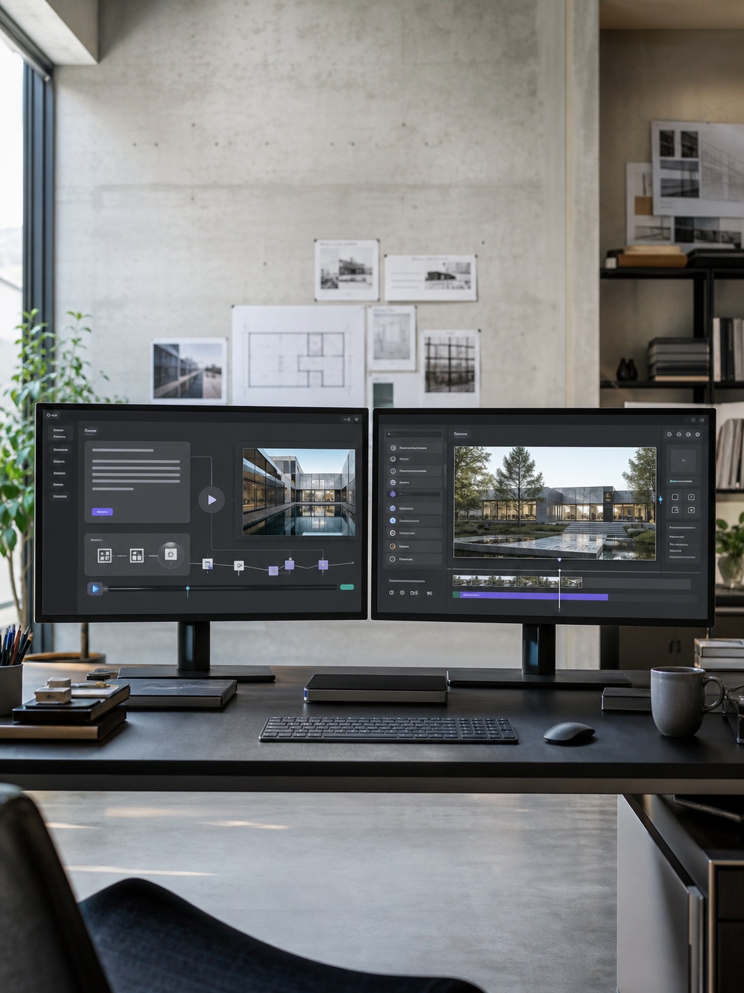 Text-to-video and image-to-video workflows on two screens Two studio monitors compare a text-to-video workflow with an image-to-video workflow. | Sky Rye Design Two studio monitors compare a text-to-video workflow with an image-to-video workflow.