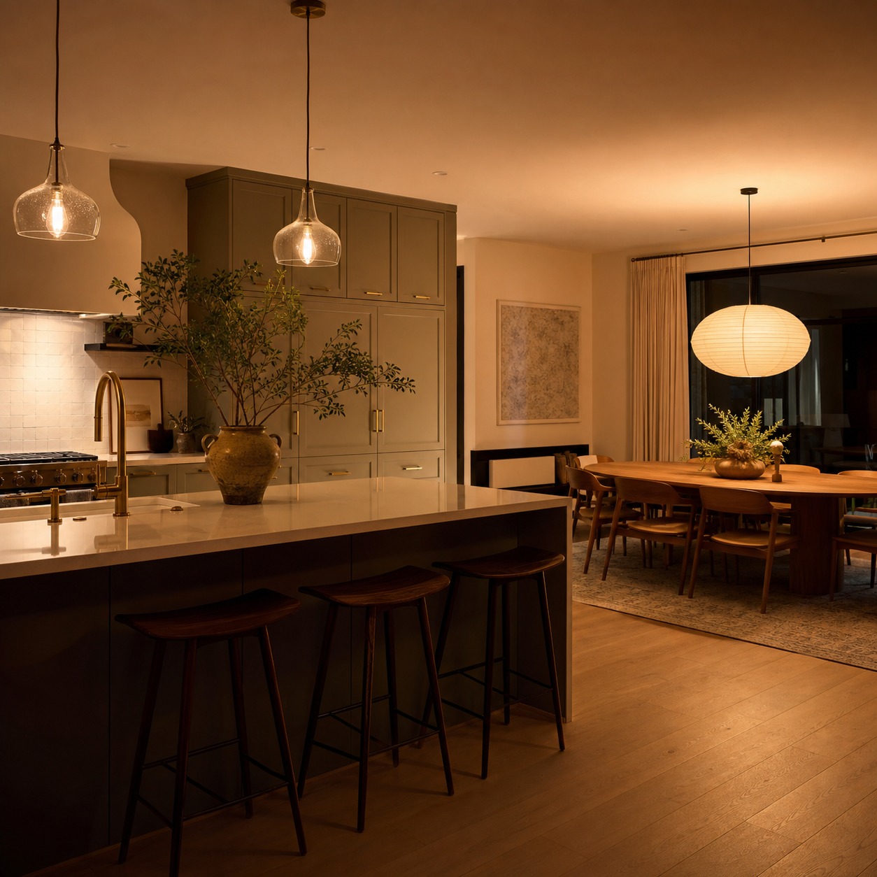 Warm evening kitchen accent lighting scene warm evening kitchen accent lighting scene | Sky Rye Design warm evening kitchen accent lighting scene