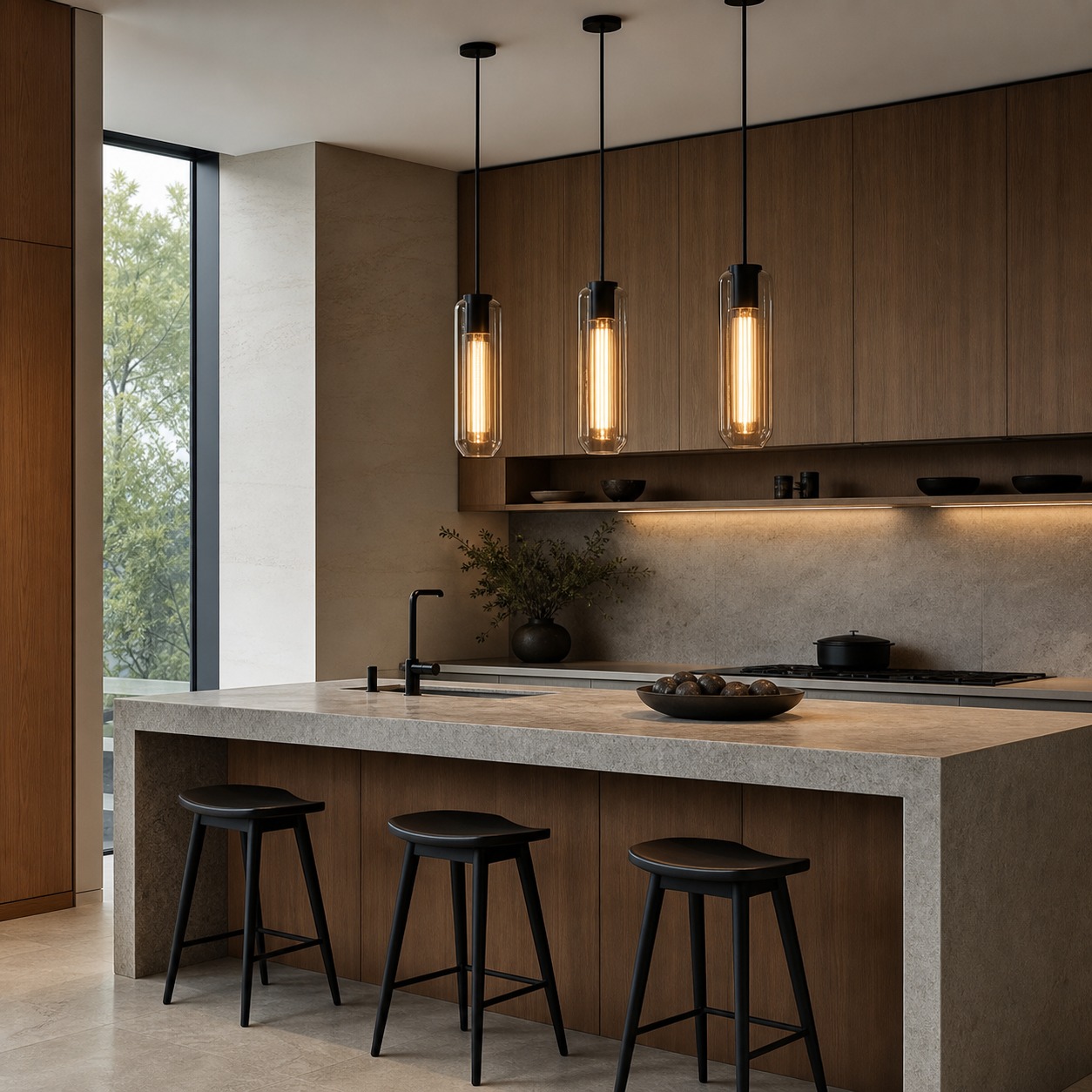 Warm kitchen island linear pendant lights warm kitchen island linear pendant lights | Sky Rye Design warm kitchen island linear pendant lights