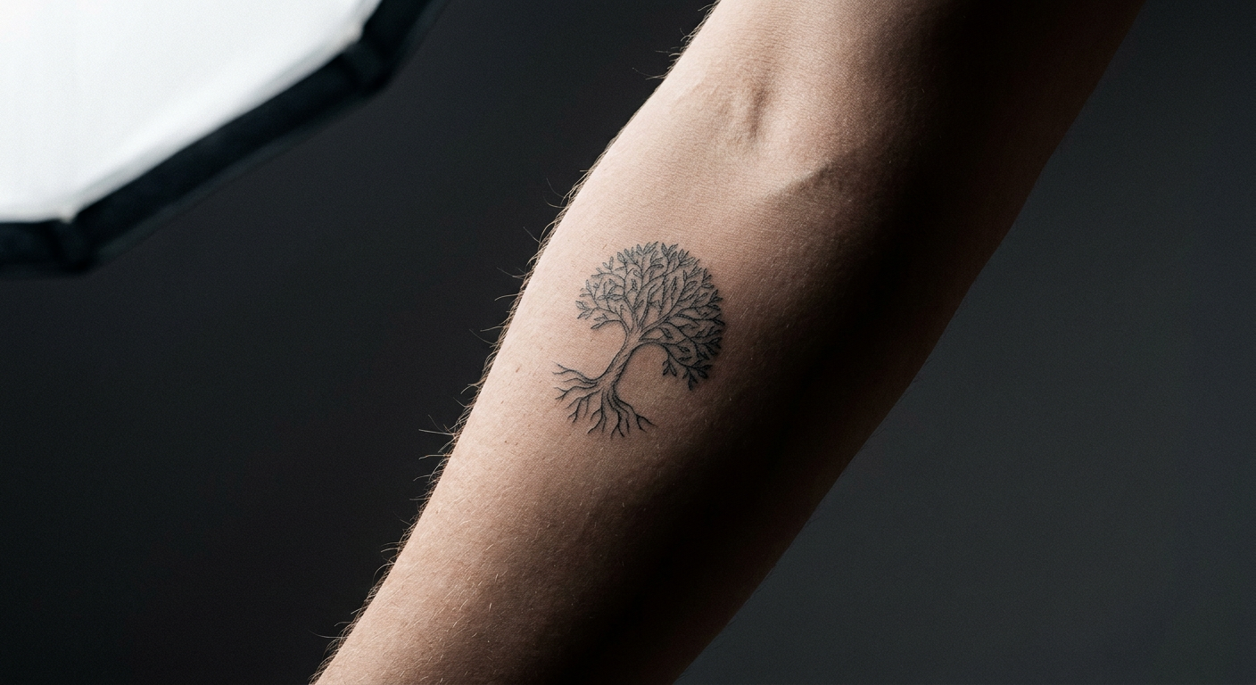 Fine-line tree of life tattoo on forearm Fine-line tree of life tattoo with roots and branches on forearm | Sky Rye Design Fine-line tree of life tattoo with roots and branches on forearm