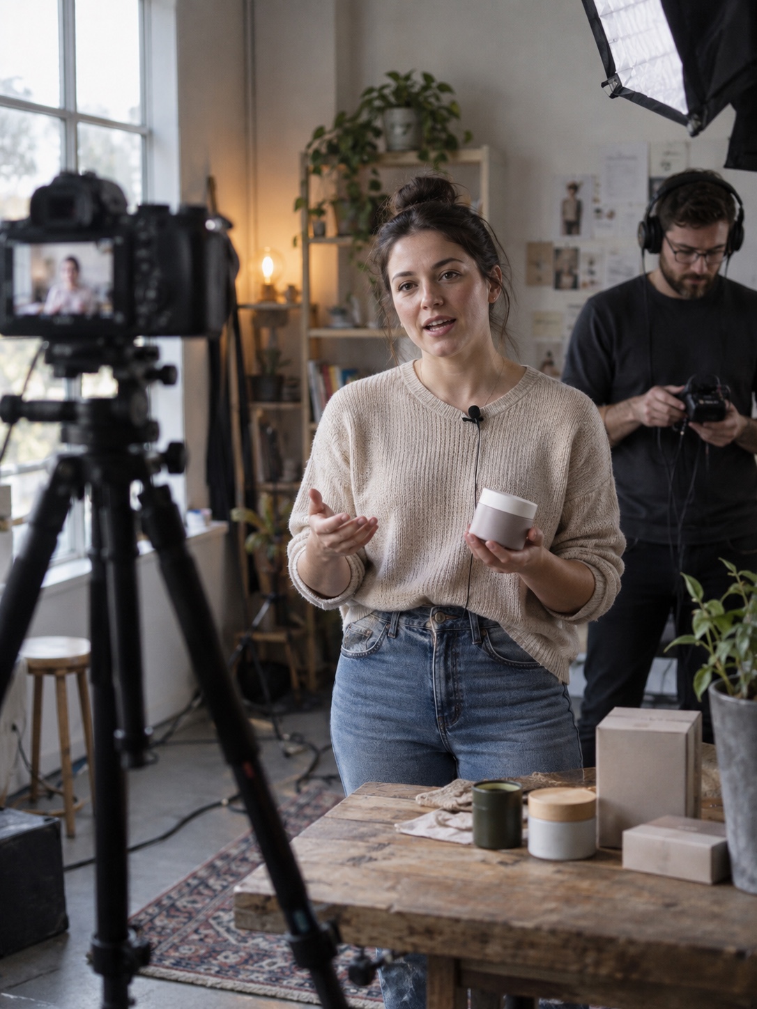Founder recording a product story Founder recording a product story with a camera and compact studio light | Sky Rye Design Founder recording a product story with a camera and compact studio light