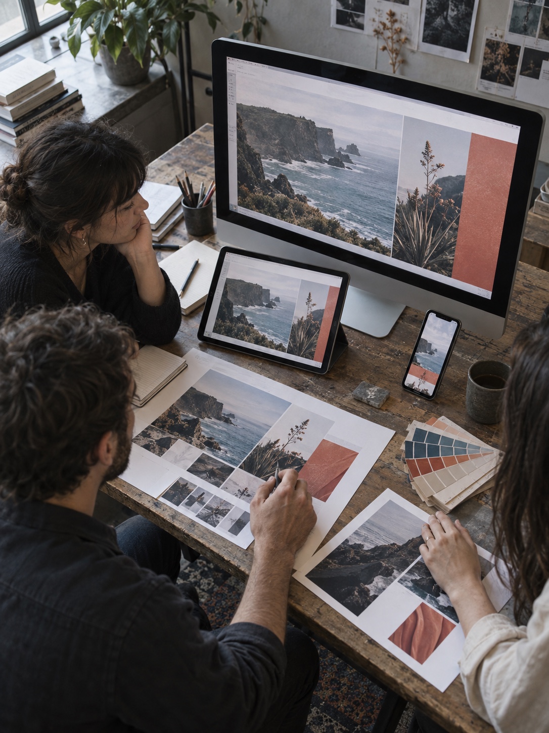 Multichannel content demand Creative team reviewing one campaign across multiple formats and screens | Sky Rye Design Creative team reviewing one campaign across multiple formats and screens