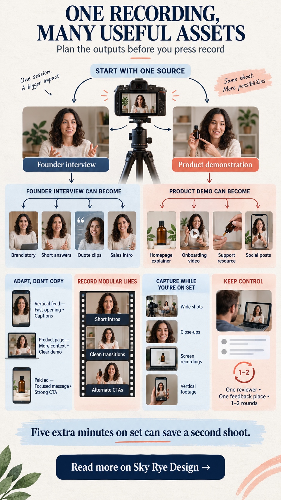 One Recording Many Useful Video Assets Infographic showing how one recording can become multiple useful video assets | Sky Rye Design Infographic showing how one recording can become multiple useful video assets