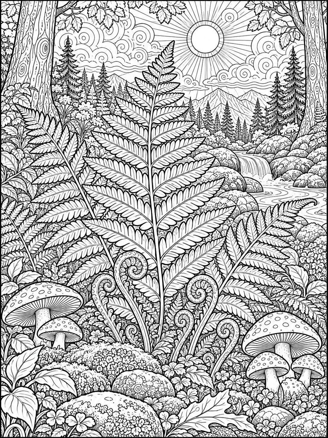 Botanical fern frond coloring page with repeating leaf veins Botanical fern frond coloring page with repeating leaf veins | Sky Rye Design Botanical fern frond coloring page with repeating leaf veins