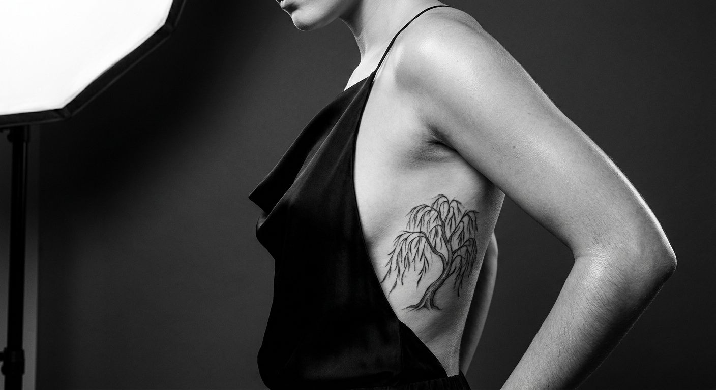Willow tree tattoo on ribs Fine-line willow tree tattoo following the ribs | Sky Rye Design Fine-line willow tree tattoo following the ribs