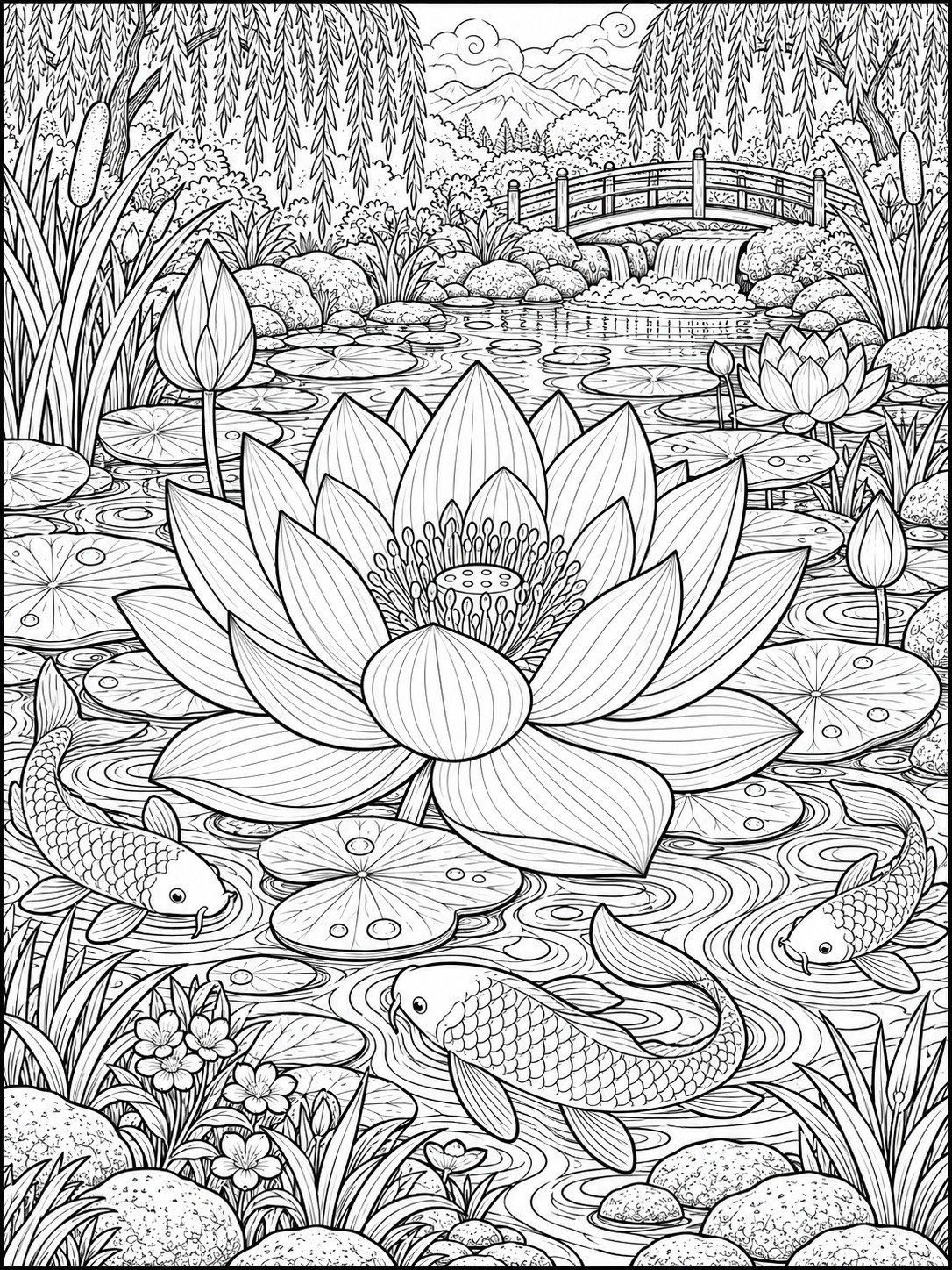 Lotus flower adult coloring page with radiating petal layers Lotus flower adult coloring page with radiating petal layers | Sky Rye Design Lotus flower adult coloring page with radiating petal layers