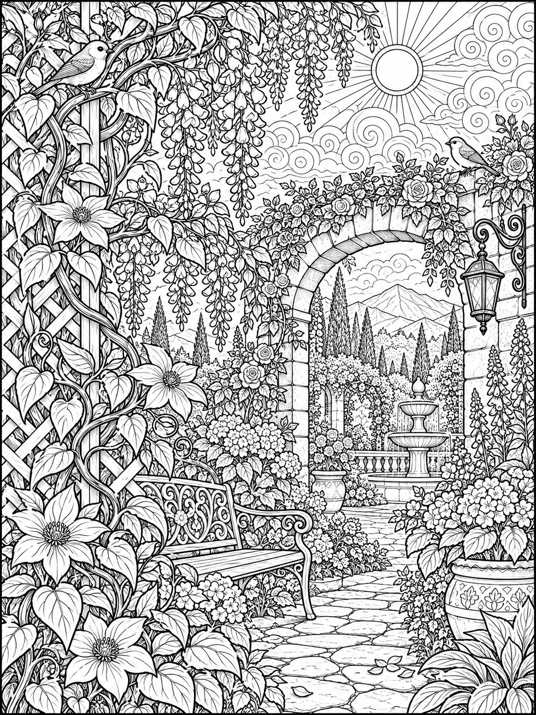 Trailing vine coloring page with leaves and small blossoms Trailing vine coloring page with leaves and small blossoms | Sky Rye Design Trailing vine coloring page with leaves and small blossoms