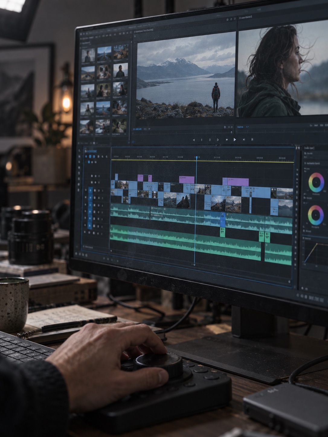 Organized editing timeline Close view of a clean video editing timeline with organized clips and audio tracks | Sky Rye Design Close view of a clean video editing timeline with organized clips and audio tracks