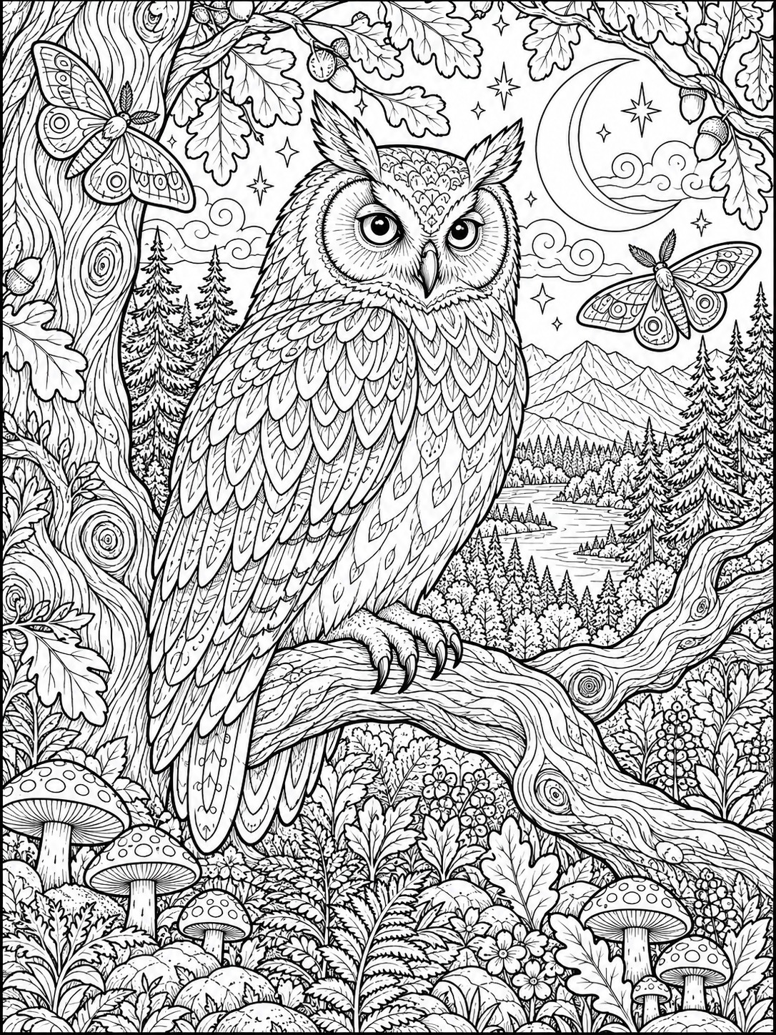 Owl adult coloring page with layered feather sections Owl adult coloring page with layered feather sections | Sky Rye Design Owl adult coloring page with layered feather sections