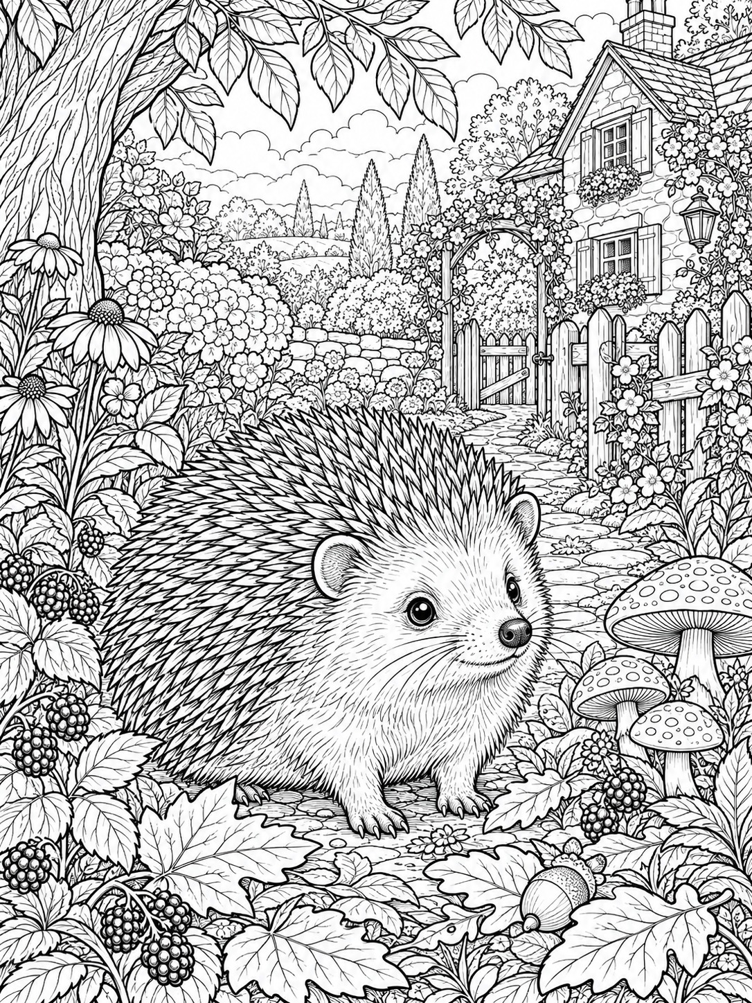 Hedgehog adult coloring page with individual quill detail Hedgehog adult coloring page with individual quill detail | Sky Rye Design Hedgehog adult coloring page with individual quill detail