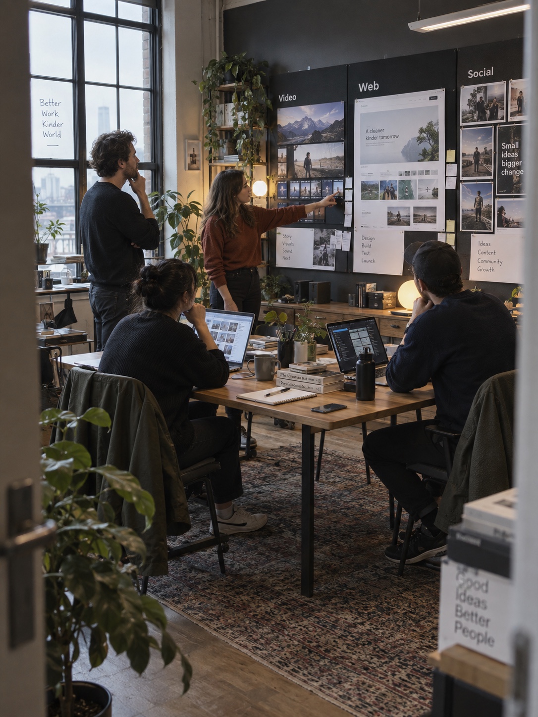 Creative agency capacity with AI Compact creative agency team reviewing several projects without production chaos | Sky Rye Design Compact creative agency team reviewing several projects without production chaos