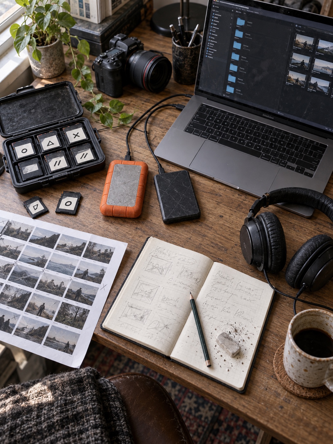 Video asset organization Organized video asset library with camera cards, drives, and production notes | Sky Rye Design Organized video asset library with camera cards, drives, and production notes
