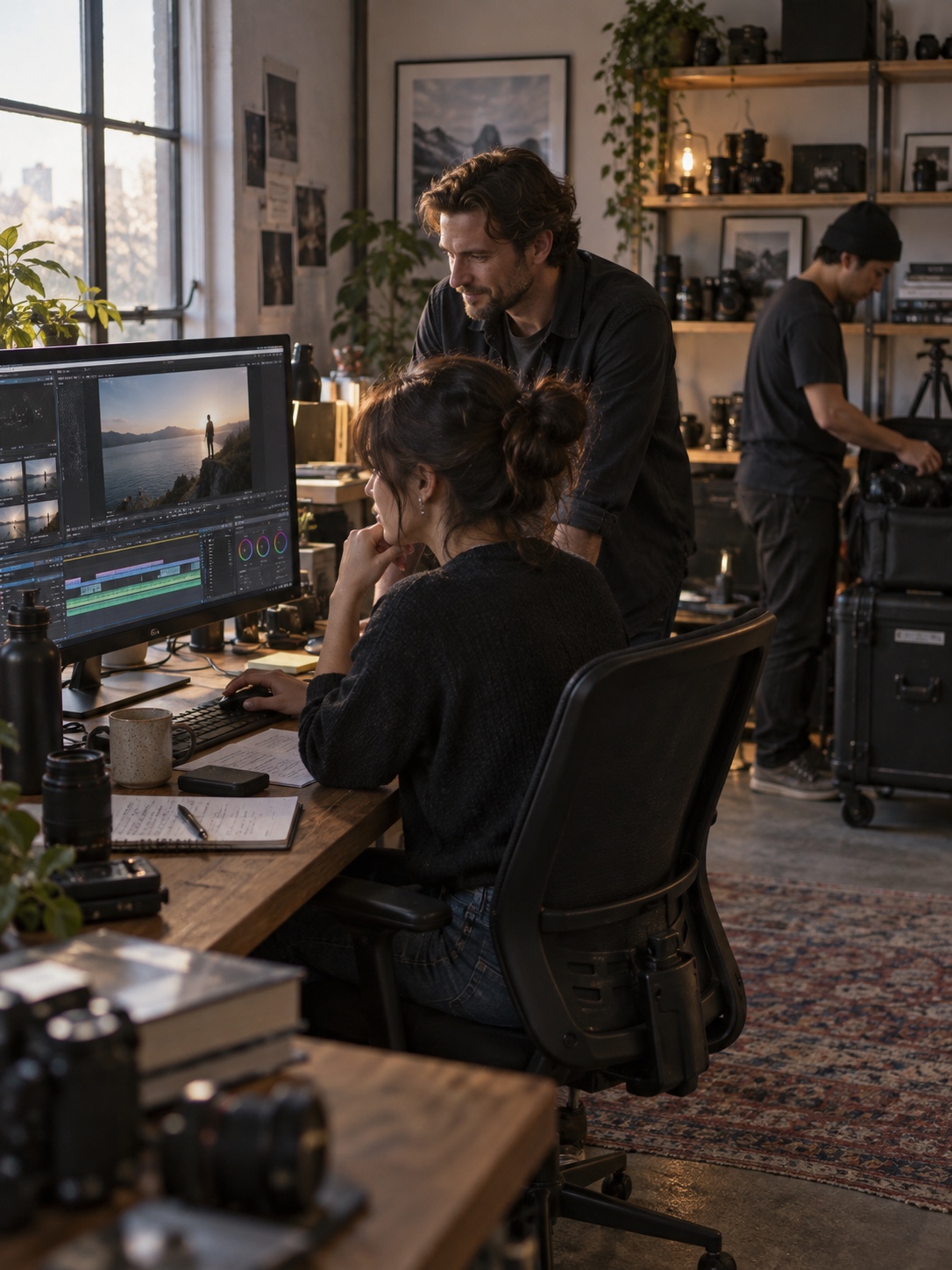 Efficient brand video team Efficient creative team completing a polished brand video in a calm studio | Sky Rye Design Efficient creative team completing a polished brand video in a calm studio