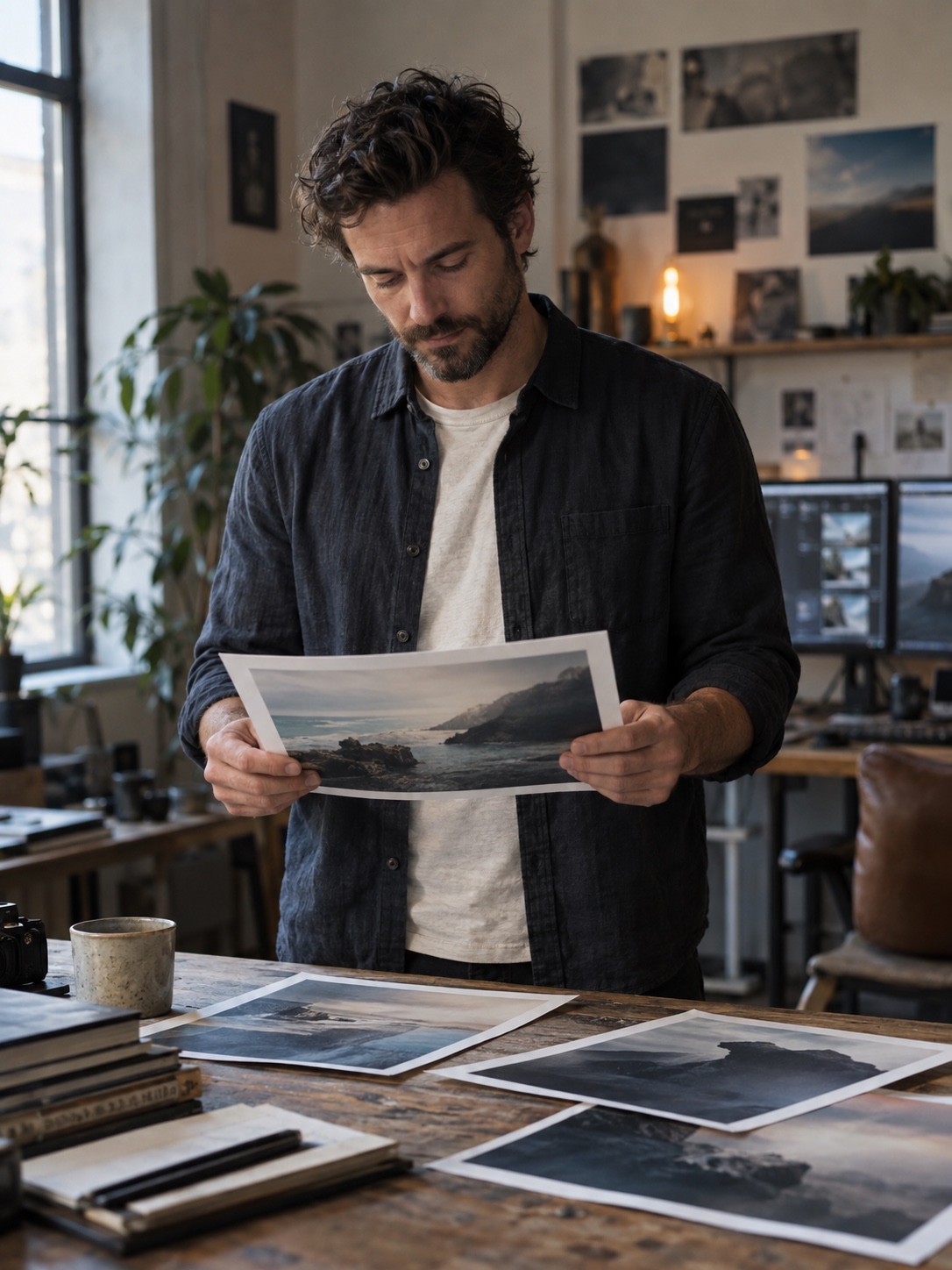 Human creativity makes the final decision Creative professional choosing the final concept while AI tools remain in the background | Sky Rye Design Creative professional choosing the final concept while AI tools remain in the background