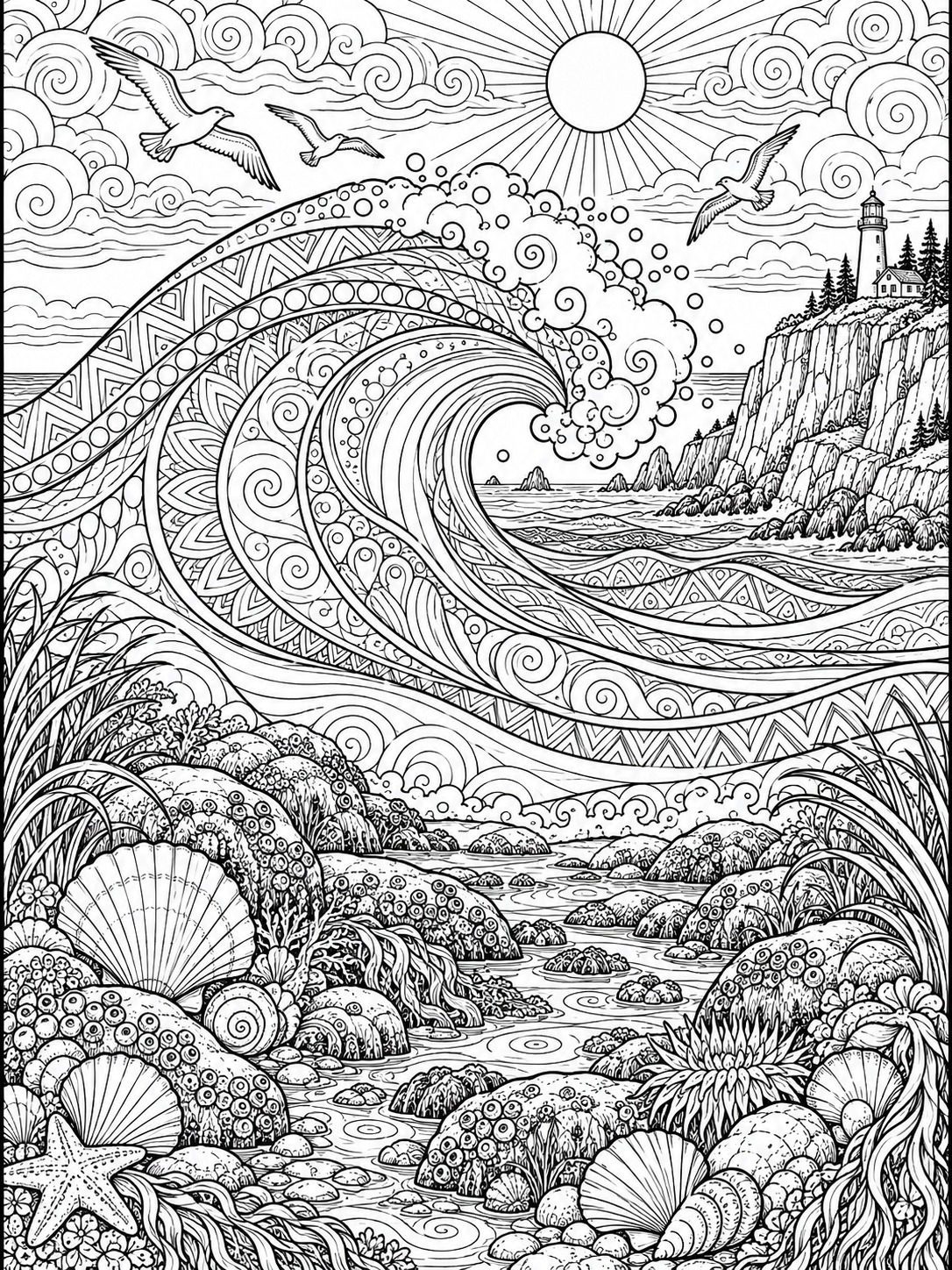Abstract wave zentangle coloring page with alternating patterned bands Abstract wave zentangle coloring page with alternating patterned bands | Sky Rye Design Abstract wave zentangle coloring page with alternating patterned bands