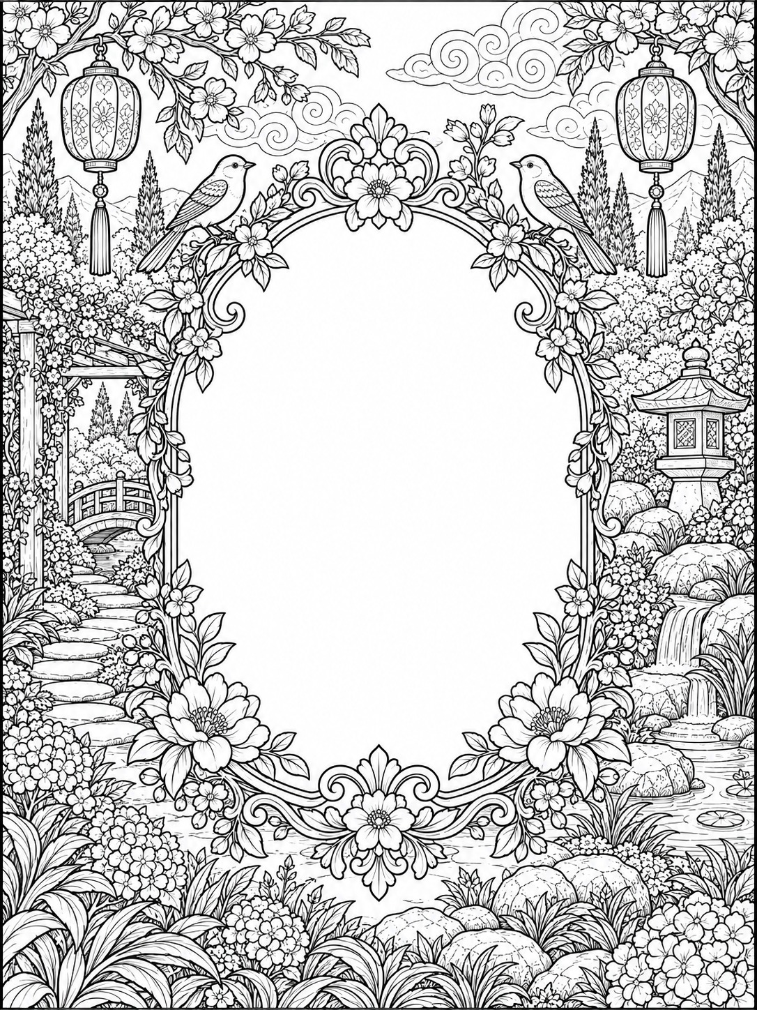Delicate line-art quote frame coloring page with an open center Delicate line-art quote frame coloring page with an open center | Sky Rye Design Delicate line-art quote frame coloring page with an open center