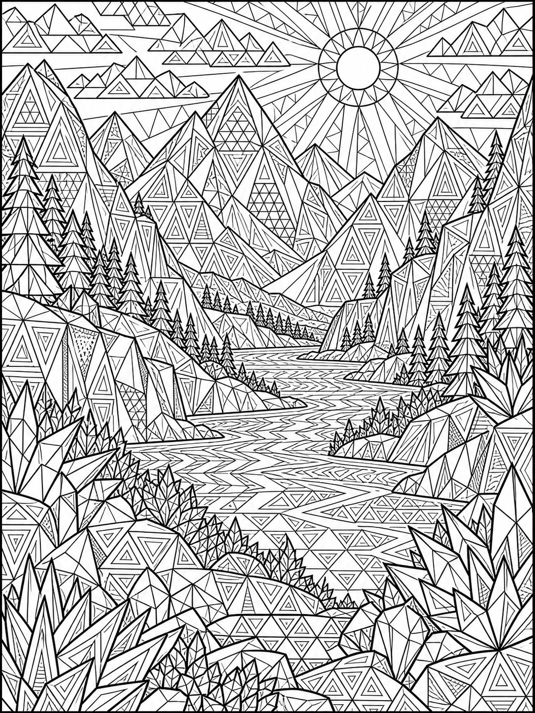 Tessellating triangle coloring page with dense and open pattern zones Tessellating triangle coloring page with dense and open pattern zones | Sky Rye Design Tessellating triangle coloring page with dense and open pattern zones