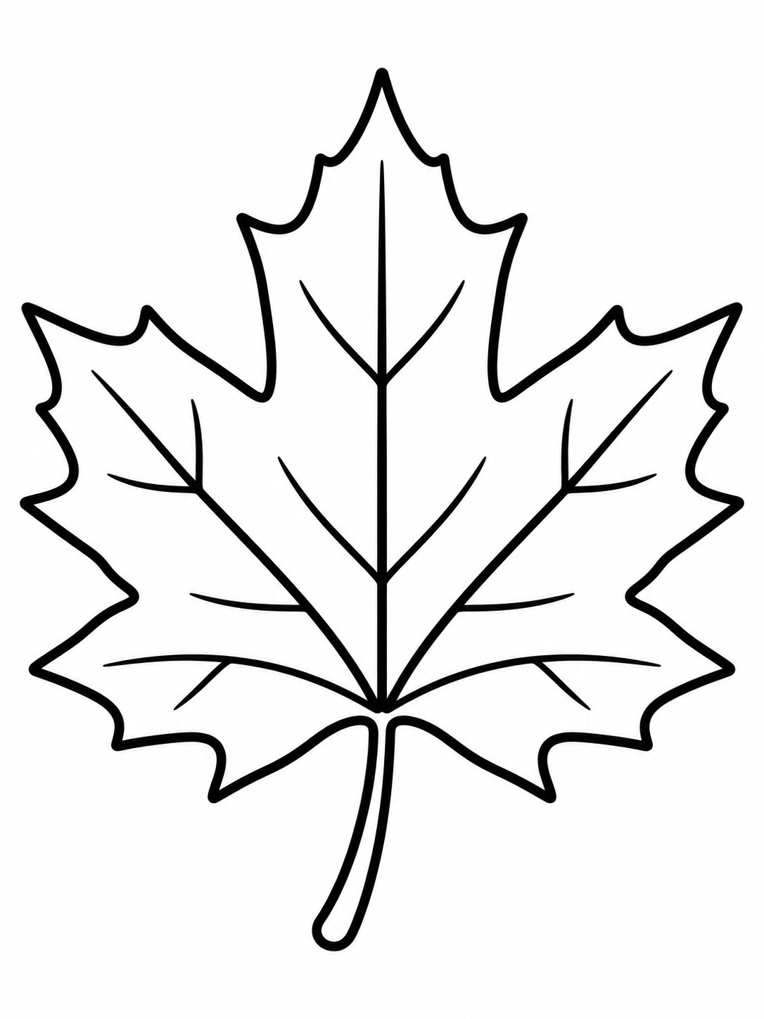 Autumn maple leaf coloring page Single maple leaf with a bold outer edge and a few clear vein lines. | Sky Rye Design Single maple leaf with a bold outer edge and a few clear vein lines.