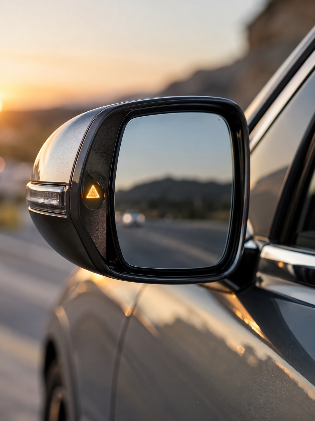 Blind Spot Sensor Side Mirror Blind-spot sensor integrated into the sculpted side mirror of a modern car | Sky Rye Design Blind-spot sensor integrated into the sculpted side mirror of a modern car