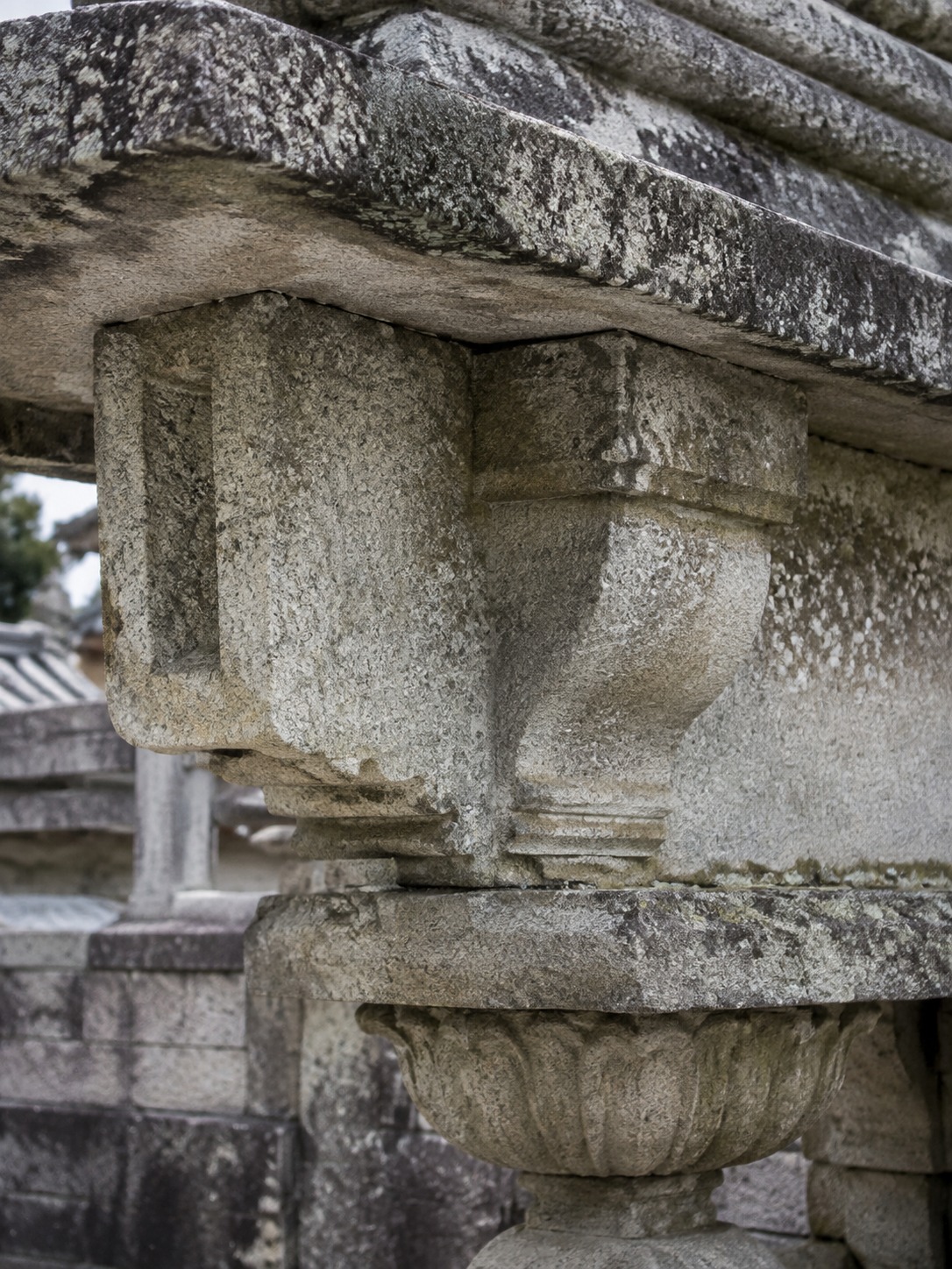 Weathered granite pagoda stone joinery at Bulguksa Temple.