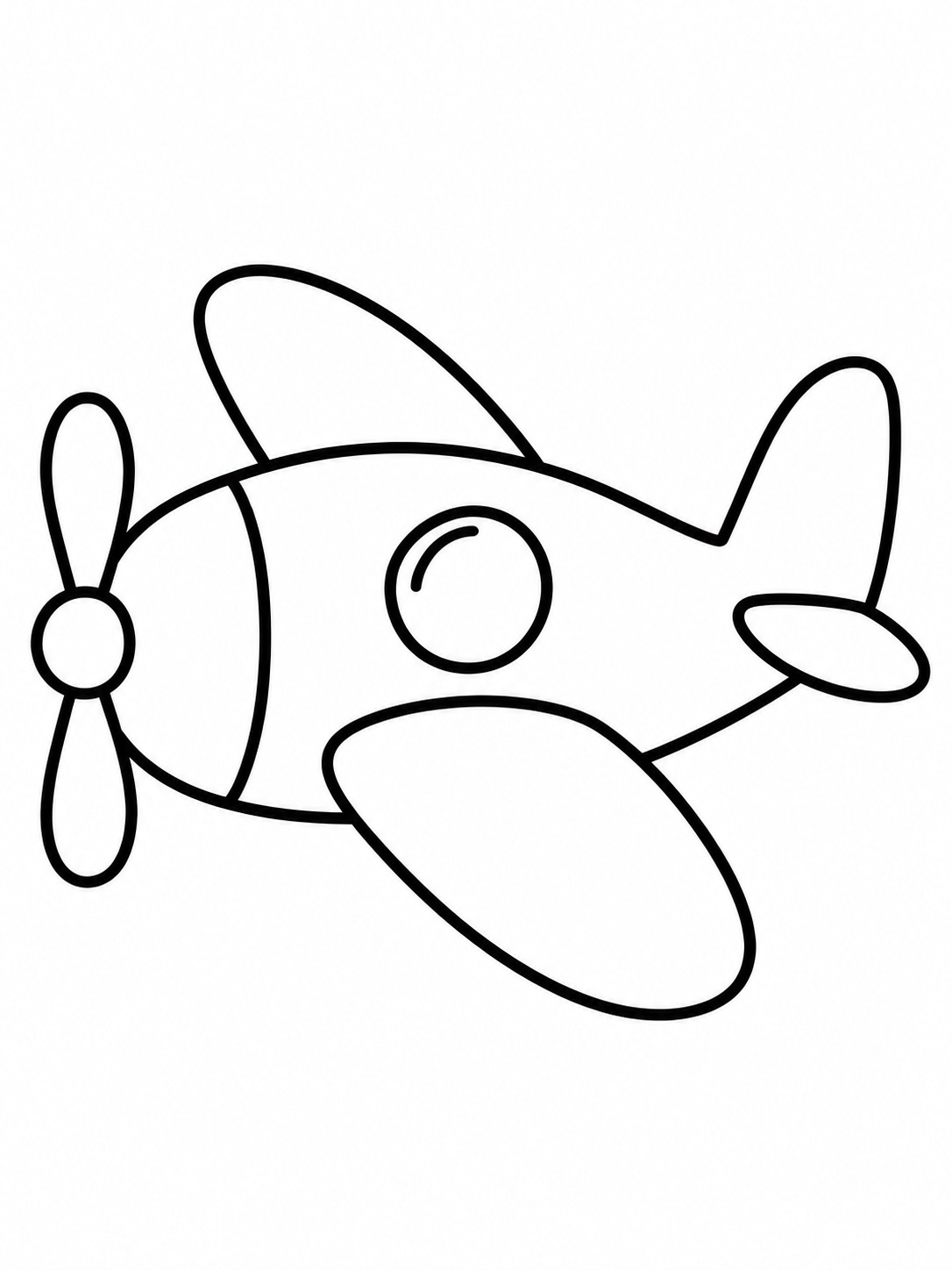 Cartoon airplane easy coloring page Simple cartoon airplane with wide wings, one round window, and a propeller. | Sky Rye Design Simple cartoon airplane with wide wings, one round window, and a propeller.