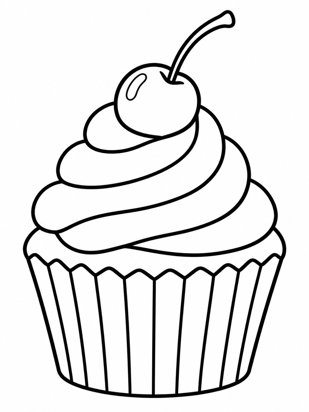 Cherry cupcake coloring page Cupcake with broad swirled frosting, one cherry, and a roomy wrapper. | Sky Rye Design Cupcake with broad swirled frosting, one cherry, and a roomy wrapper.