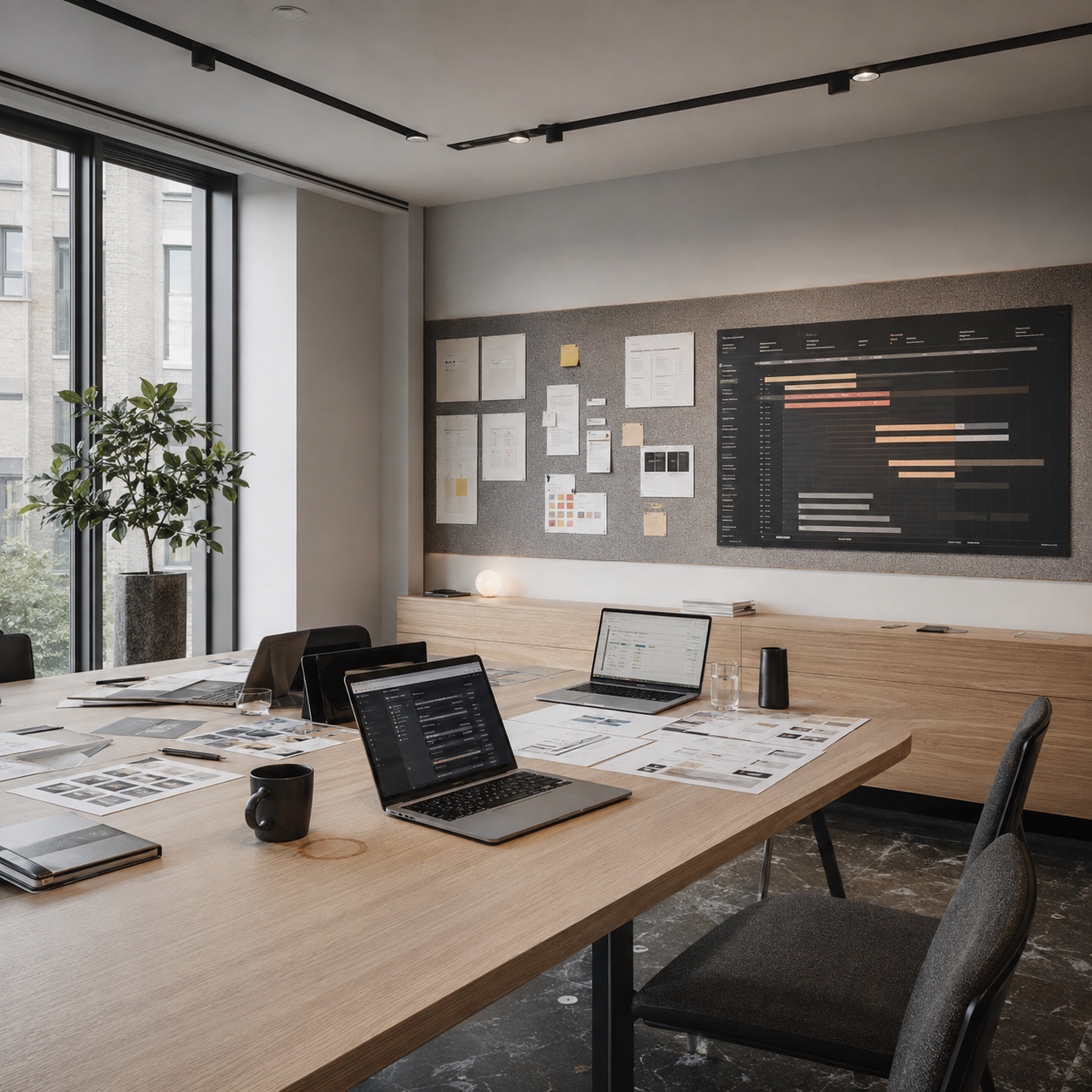 Minimalist creative operations room with deadlines mapped to IT support priority levels.